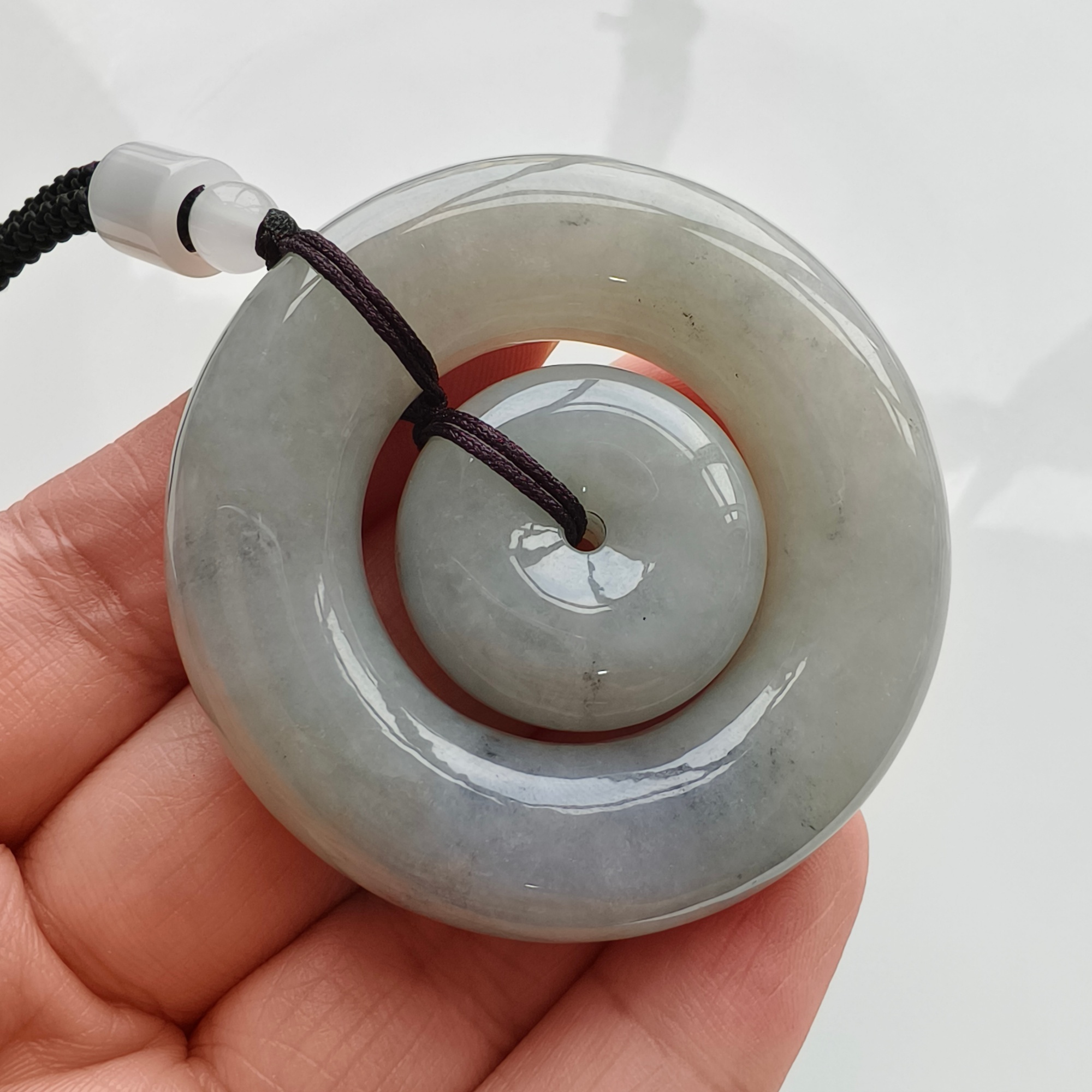 DDP 51mm Natural Certificated Type A Untreated Light Gray Green Burmese Jadeite Size Safety Buckle Pendant