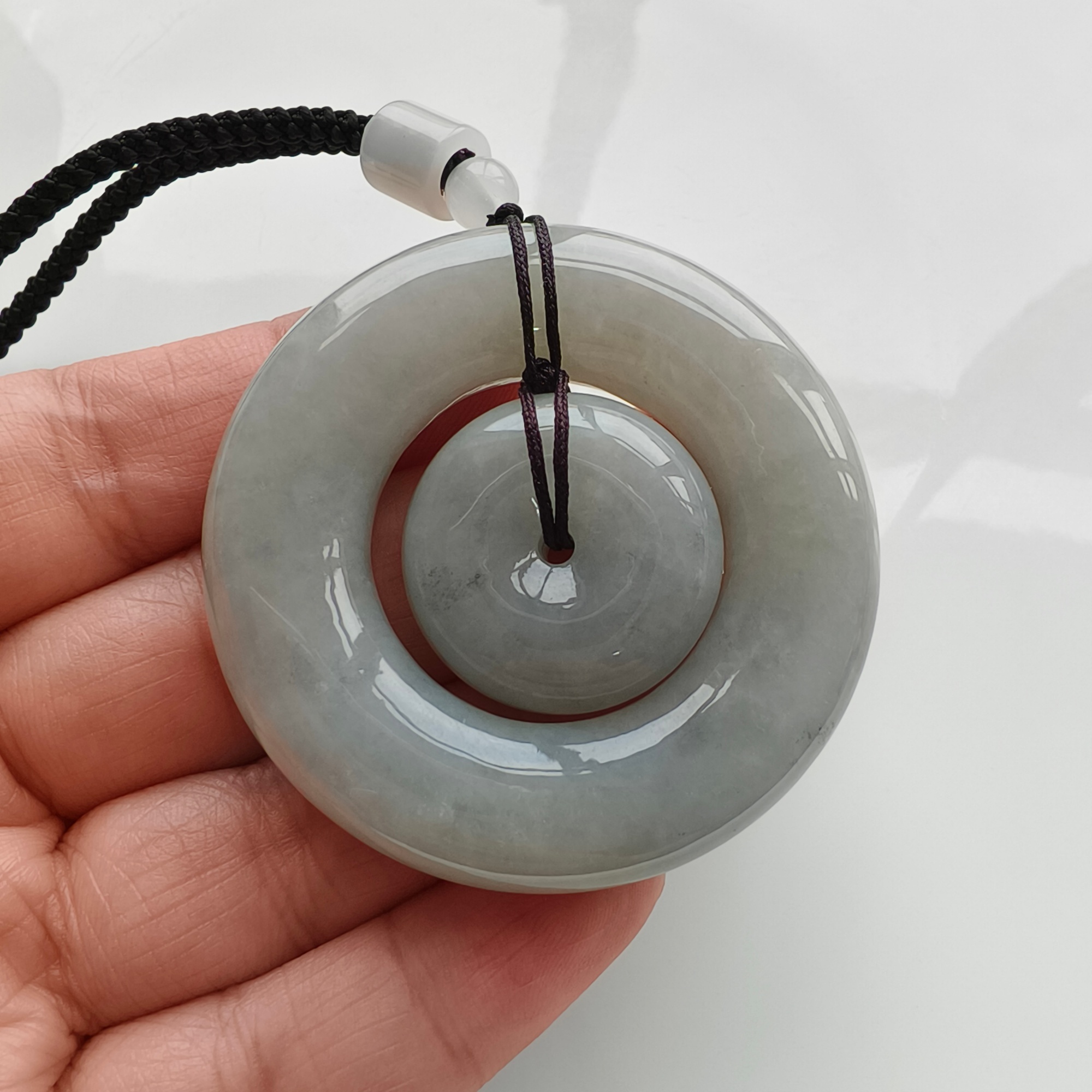 DDP 51mm Natural Certificated Type A Untreated Light Gray Green Burmese Jadeite Size Safety Buckle Pendant