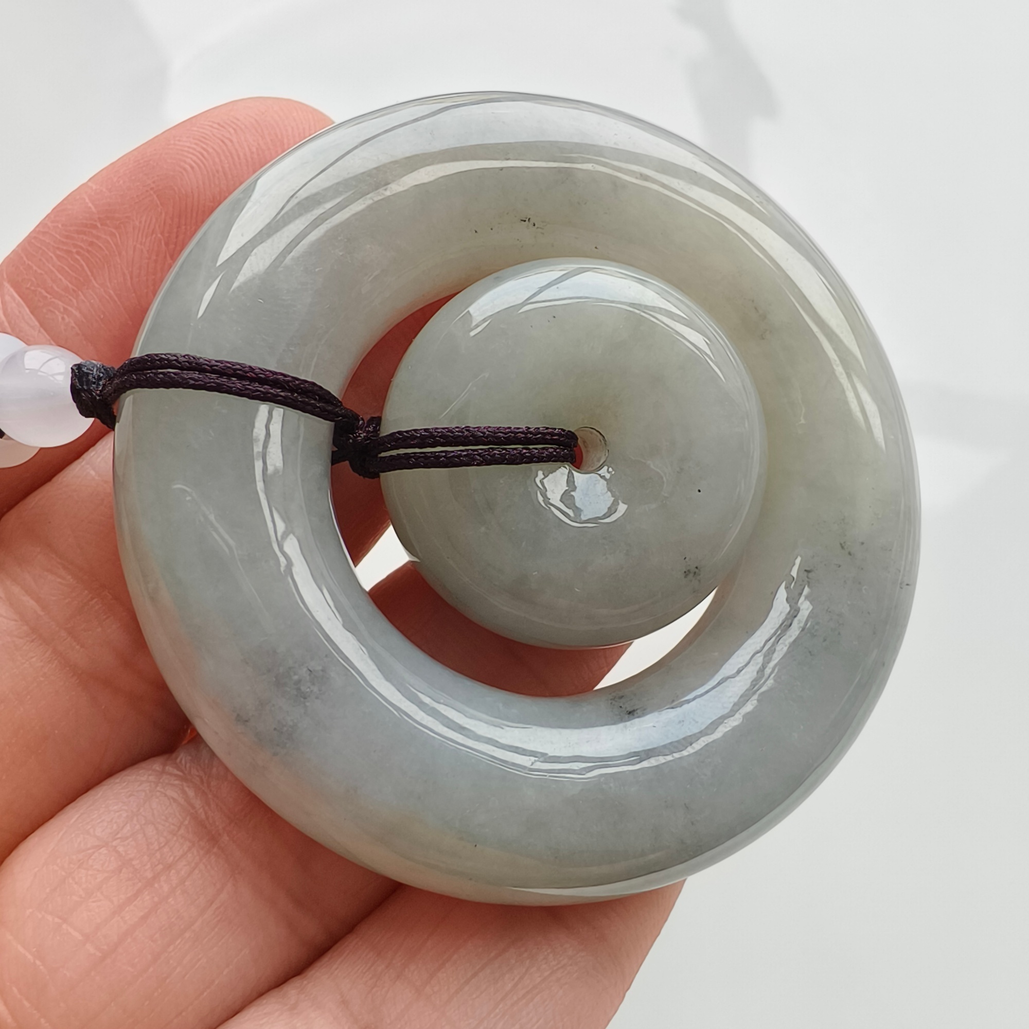 DDP 51mm Natural Certificated Type A Untreated Light Gray Green Burmese Jadeite Size Safety Buckle Pendant