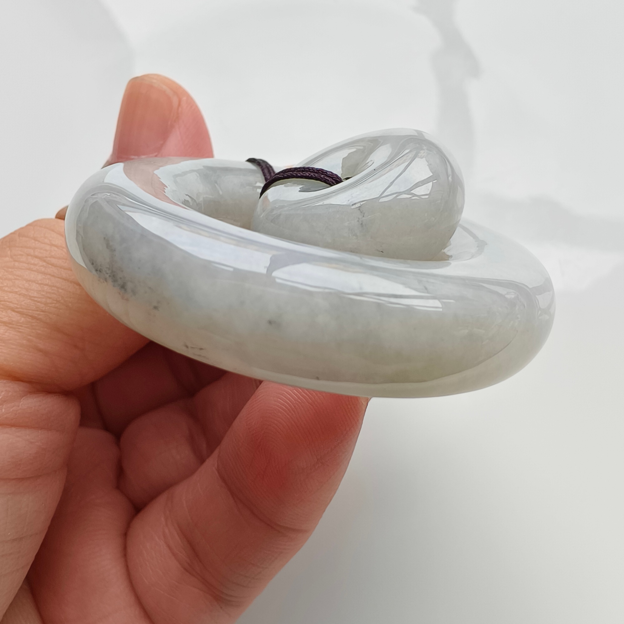 DDP 51mm Natural Certificated Type A Untreated Light Gray Green Burmese Jadeite Size Safety Buckle Pendant