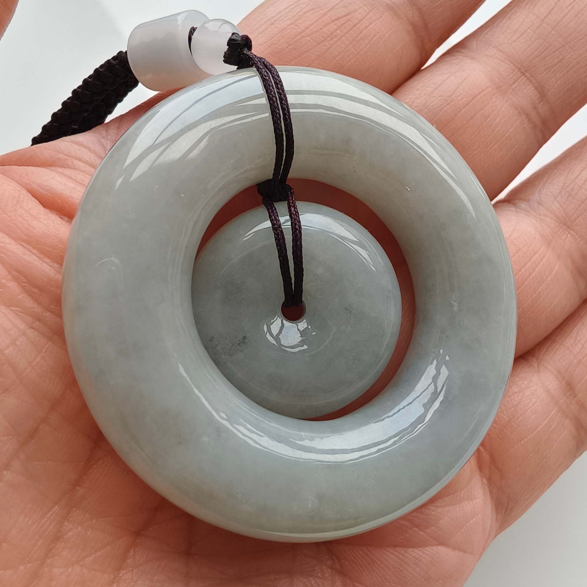 DDP 51mm Natural Certificated Type A Untreated Light Gray Green Burmese Jadeite Size Safety Buckle Pendant