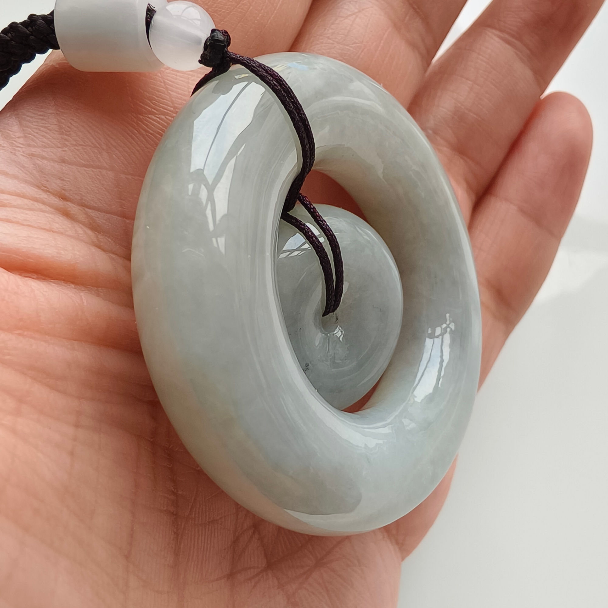 DDP 51mm Natural Certificated Type A Untreated Light Gray Green Burmese Jadeite Size Safety Buckle Pendant