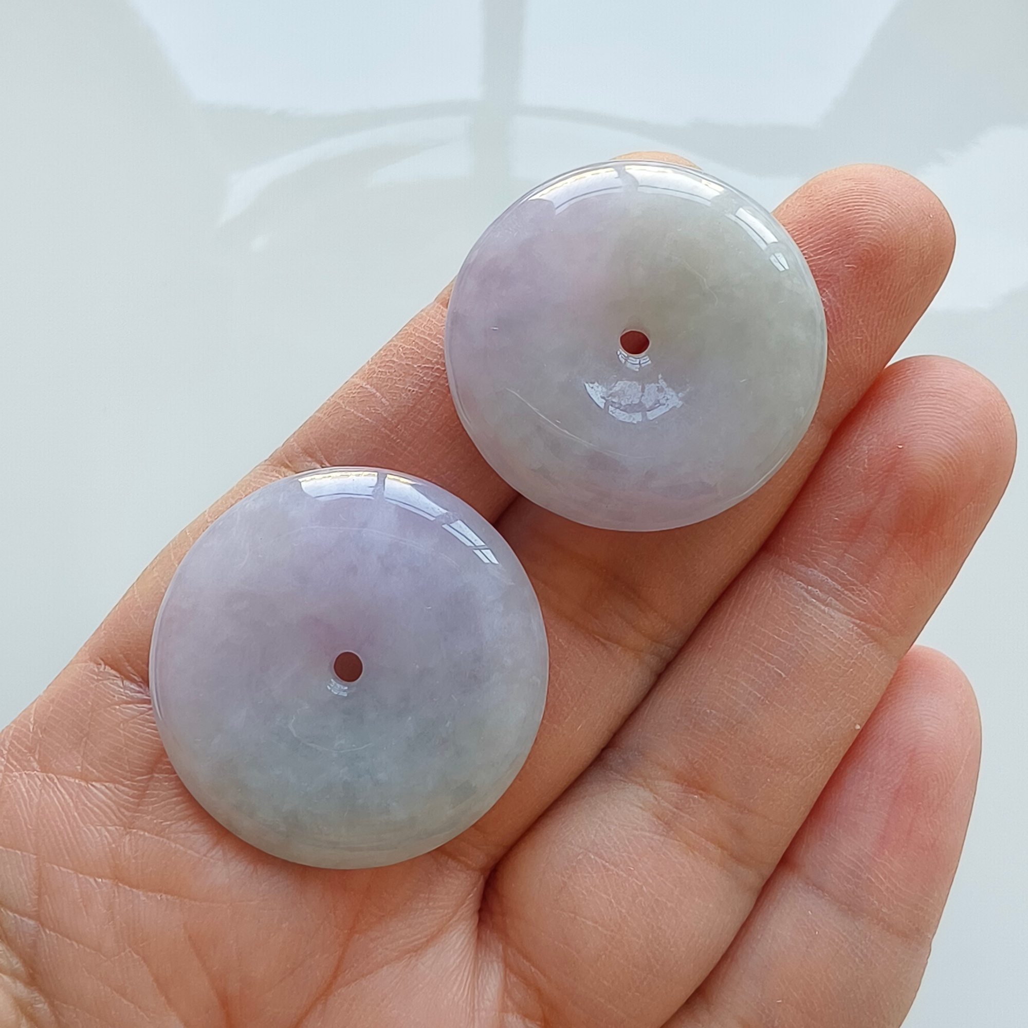 DDP 29-29.5mm Natural Certificated Type A Untreated Icy Lavender Green Burmese Jadeite Safety Buckle Beads