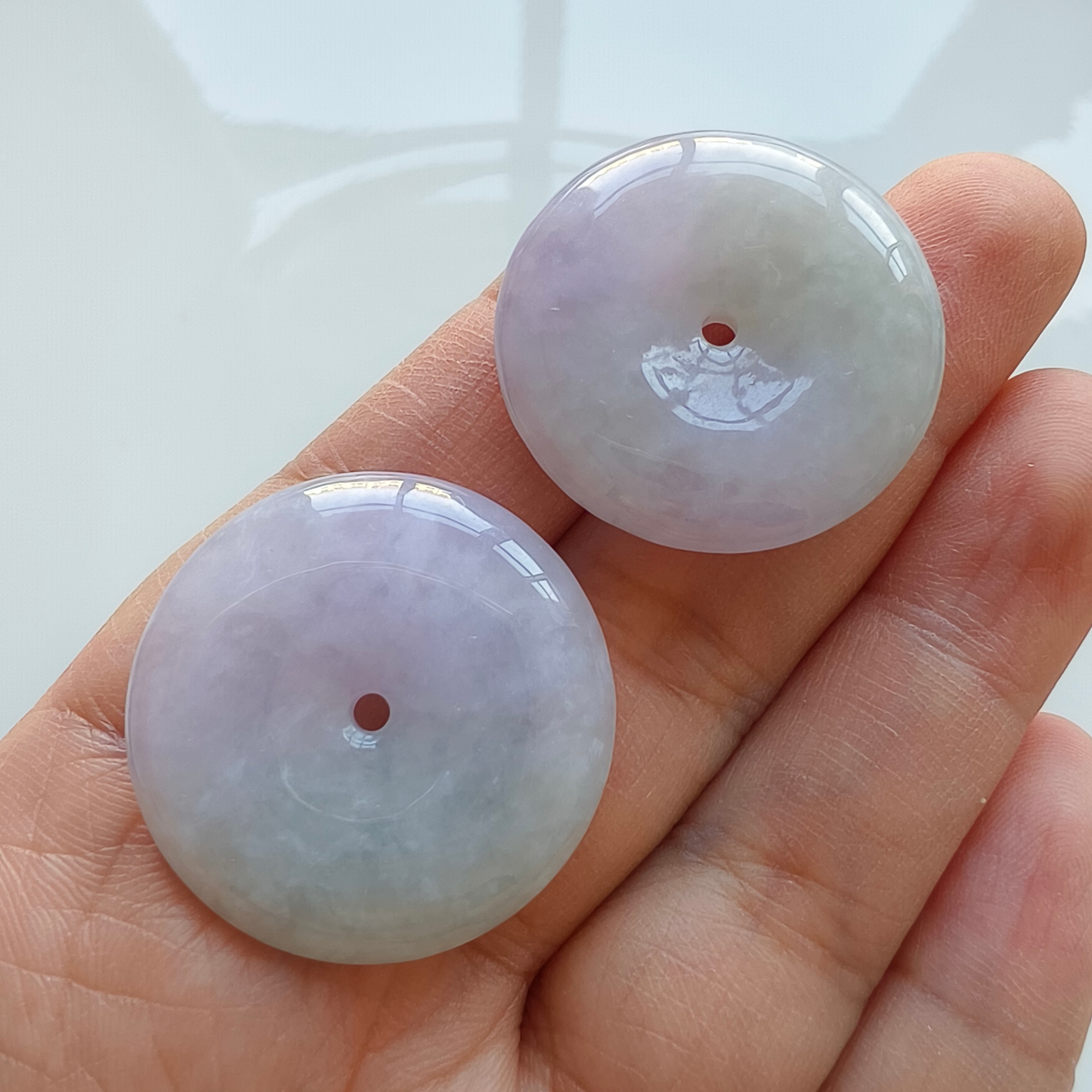 DDP 29-29.5mm Natural Certificated Type A Untreated Icy Lavender Green Burmese Jadeite Safety Buckle Beads