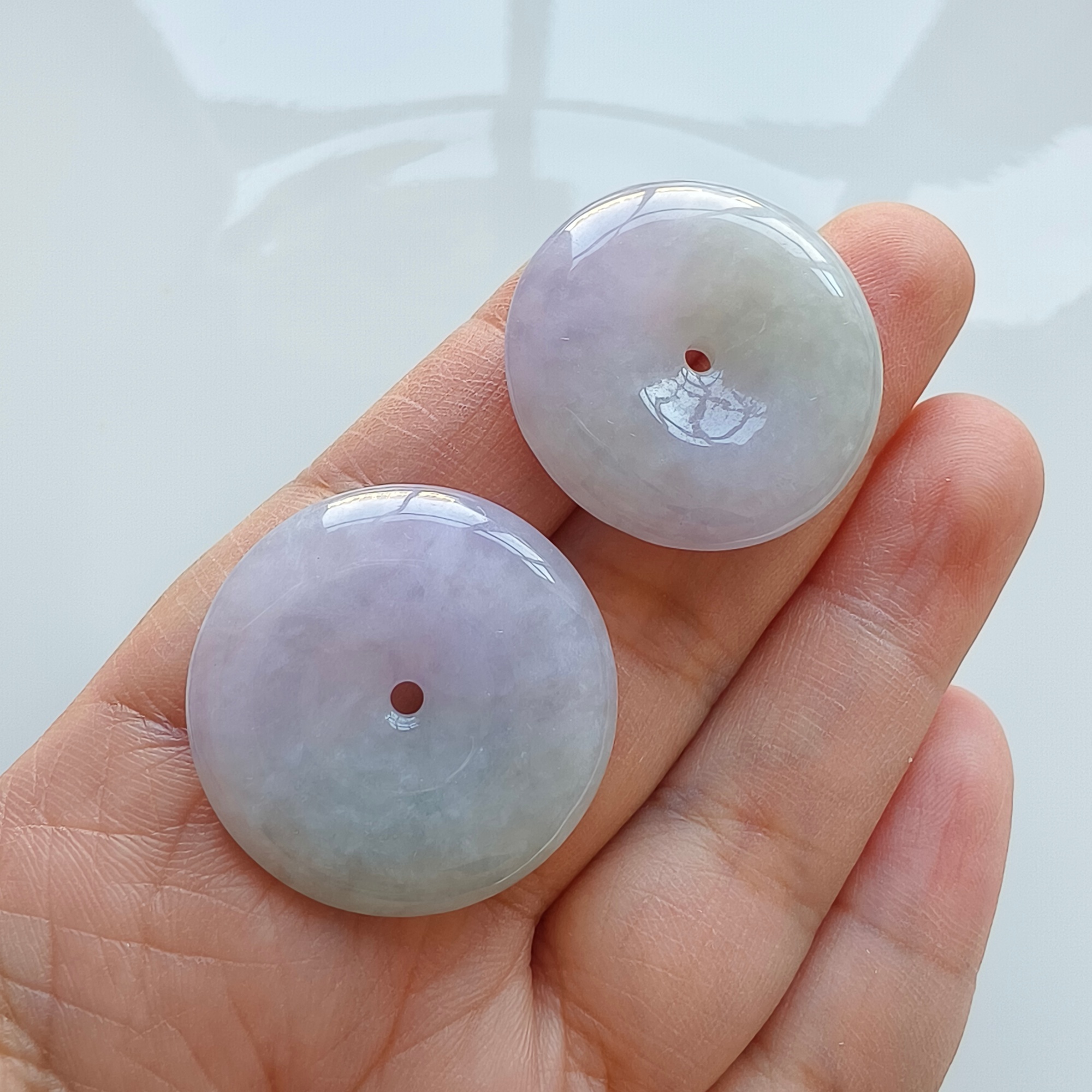 DDP 29-29.5mm Natural Certificated Type A Untreated Icy Lavender Green Burmese Jadeite Safety Buckle Beads