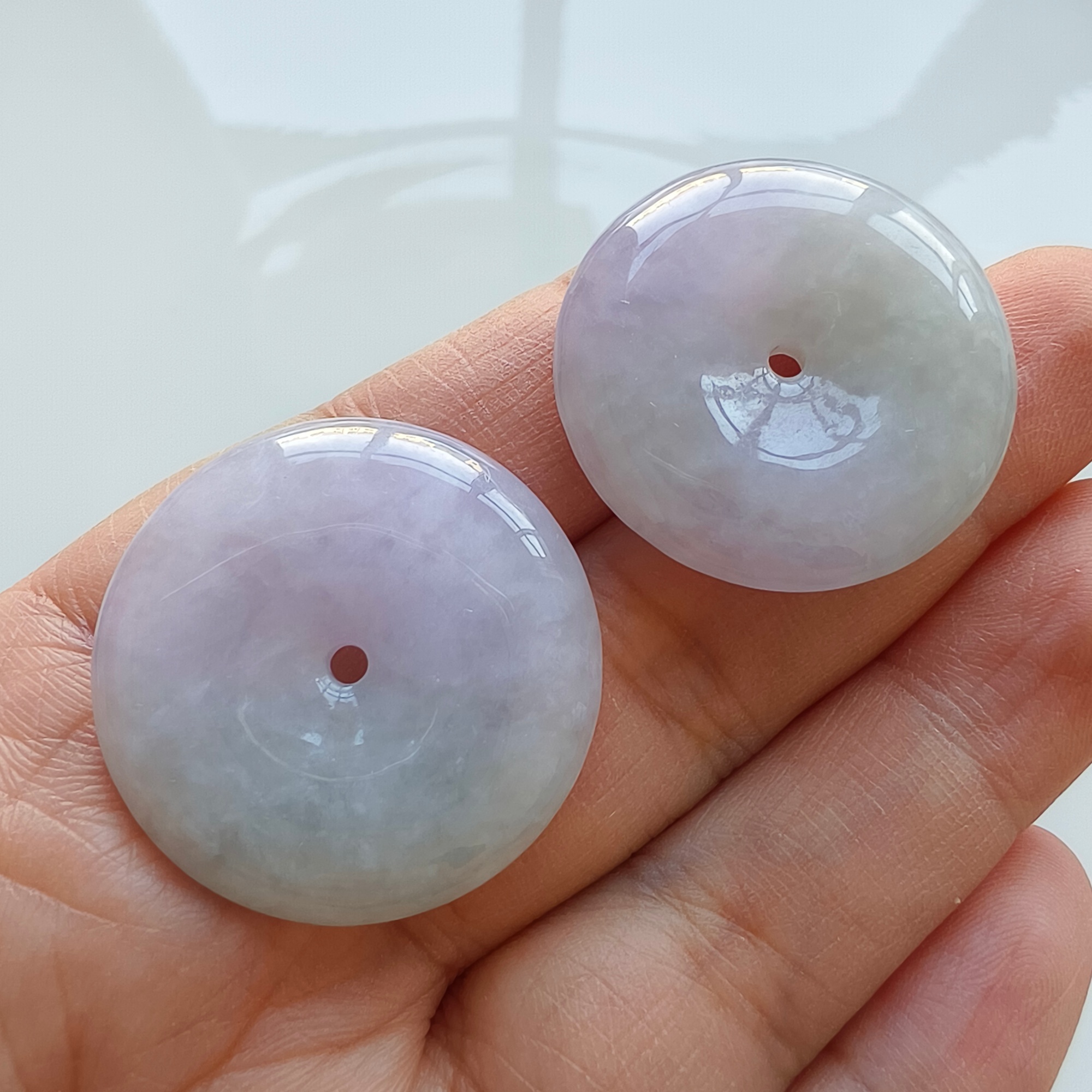 DDP 29-29.5mm Natural Certificated Type A Untreated Icy Lavender Green Burmese Jadeite Safety Buckle Beads