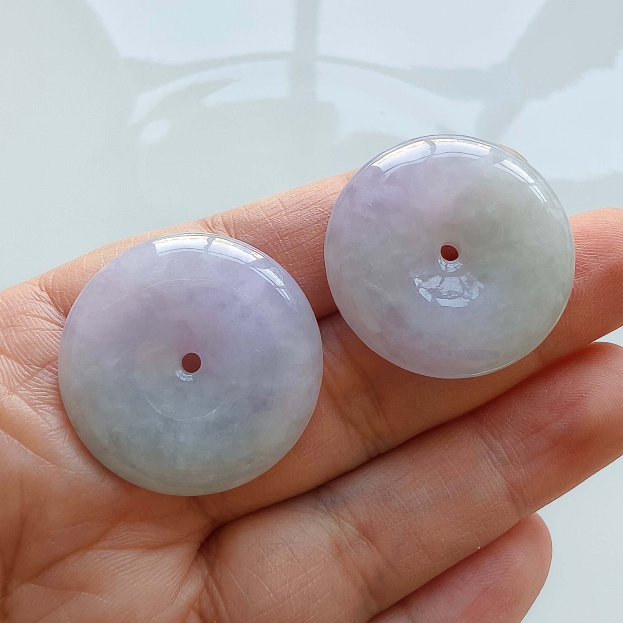 DDP 29-29.5mm Natural Certificated Type A Untreated Icy Lavender Green Burmese Jadeite Safety Buckle Beads