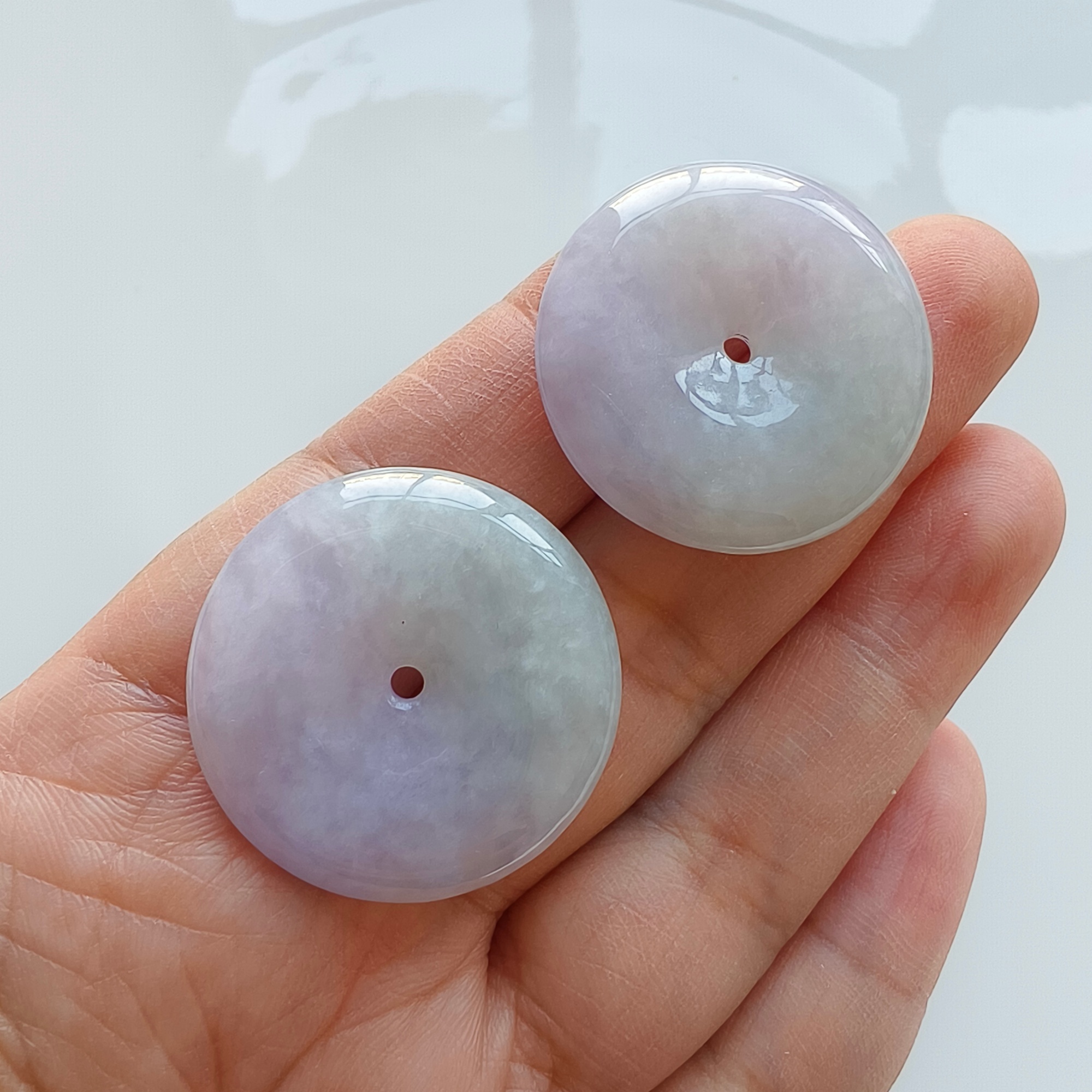 DDP 29-29.5mm Natural Certificated Type A Untreated Icy Lavender Green Burmese Jadeite Safety Buckle Beads