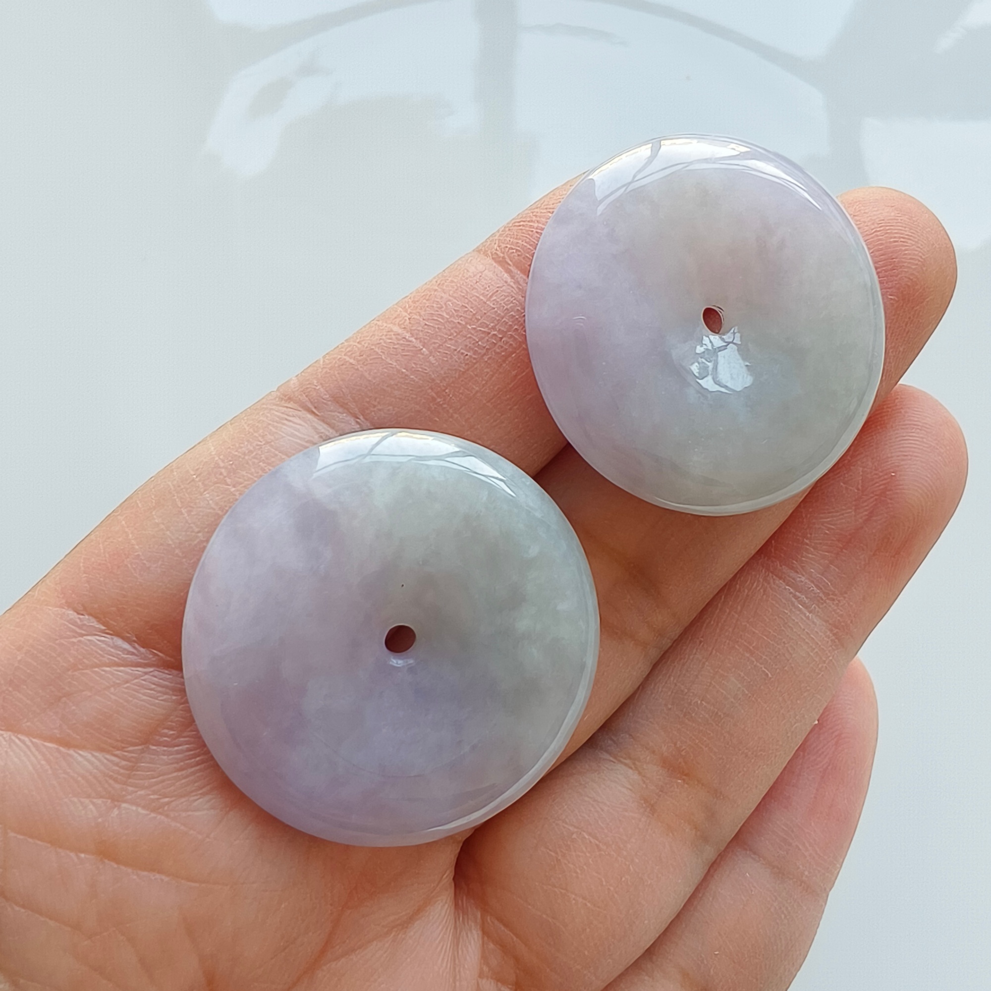 DDP 29-29.5mm Natural Certificated Type A Untreated Icy Lavender Green Burmese Jadeite Safety Buckle Beads