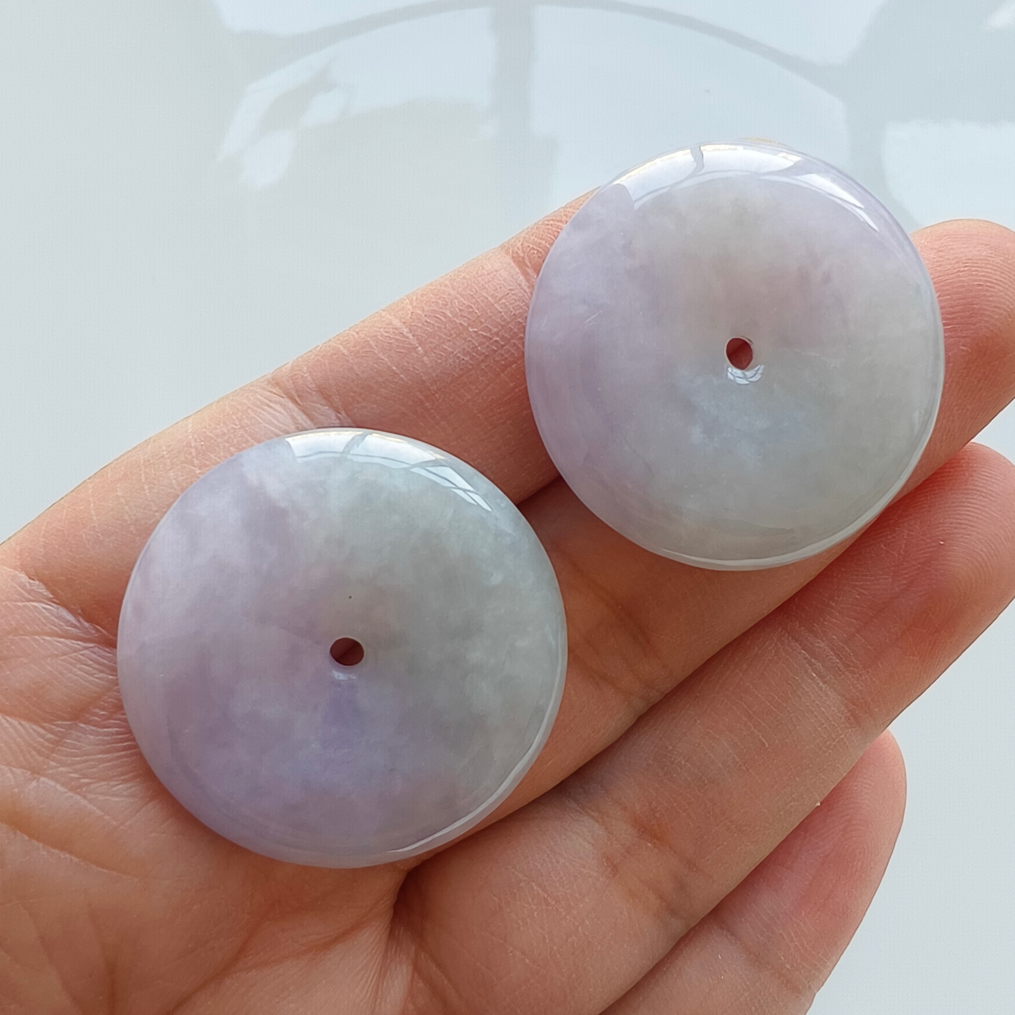 DDP 29-29.5mm Natural Certificated Type A Untreated Icy Lavender Green Burmese Jadeite Safety Buckle Beads