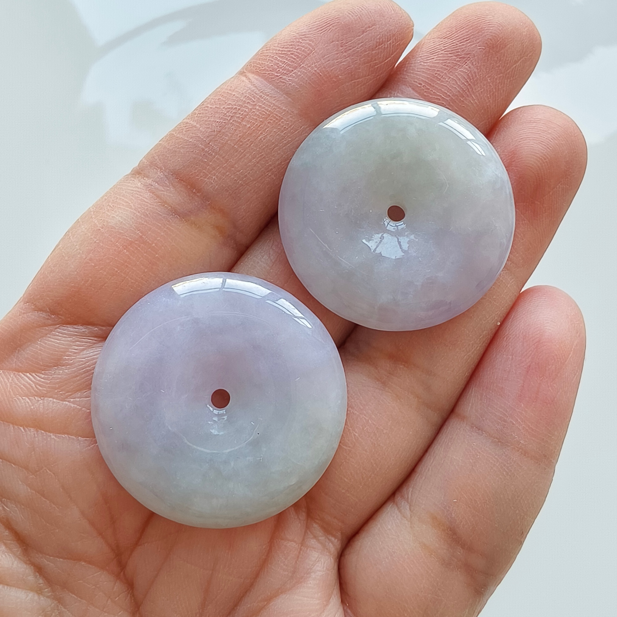 DDP 29-29.5mm Natural Certificated Type A Untreated Icy Lavender Green Burmese Jadeite Safety Buckle Beads