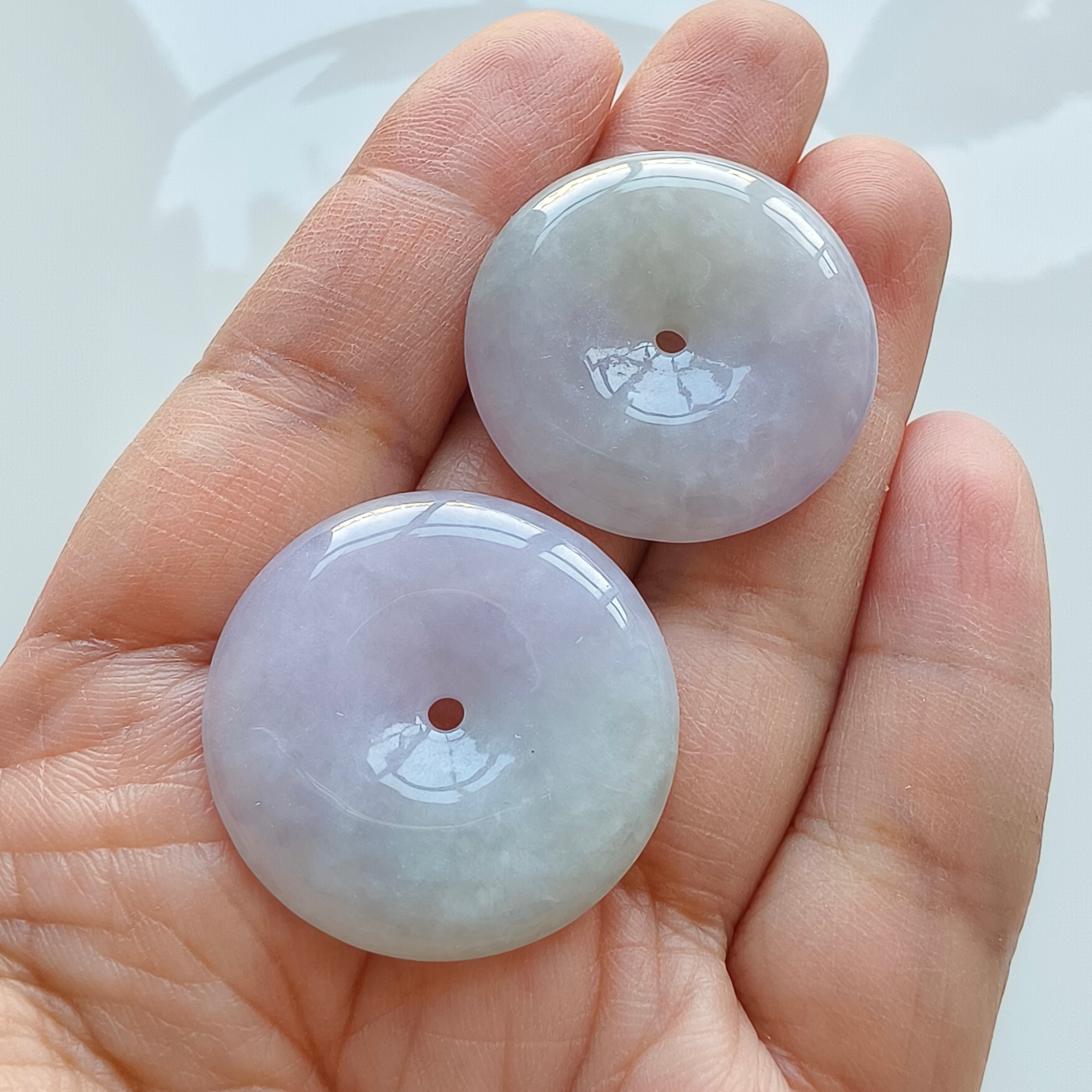 DDP 29-29.5mm Natural Certificated Type A Untreated Icy Lavender Green Burmese Jadeite Safety Buckle Beads