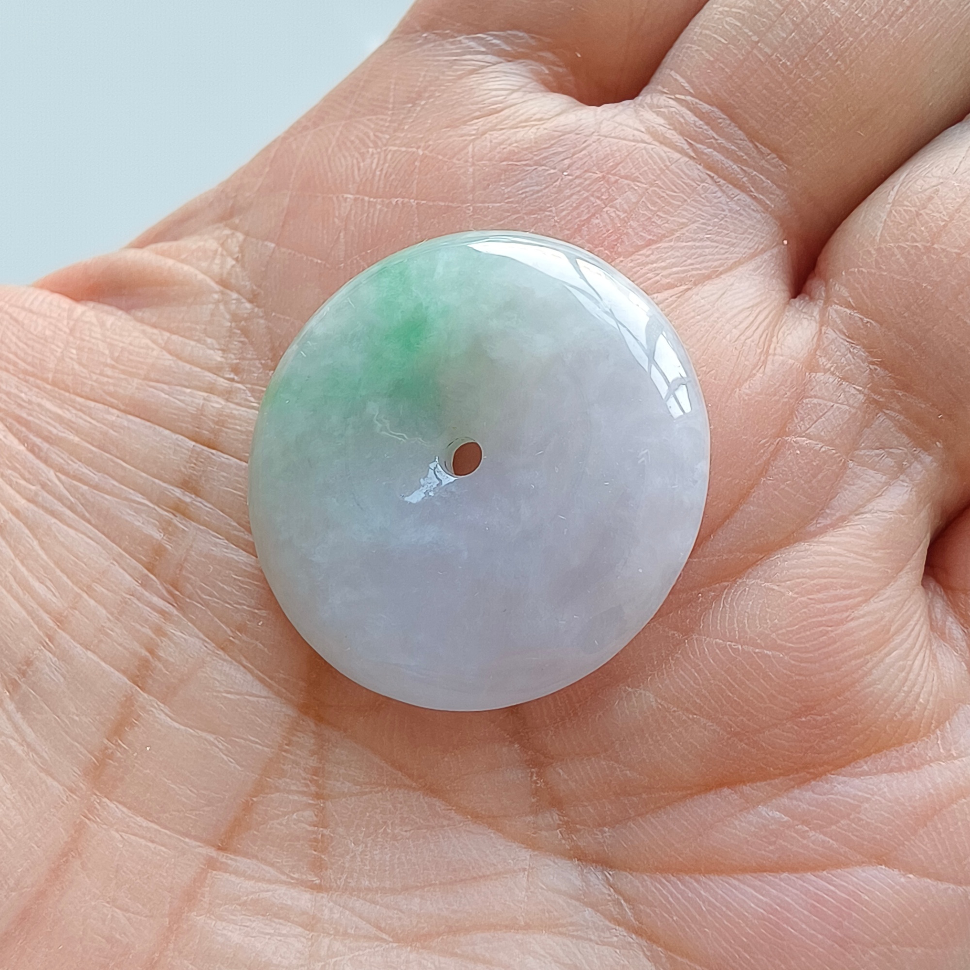 DDP 28mm Natural Type A Untreated Icy Lavender Green Burmese Jadeite Safety Buckle Beads
