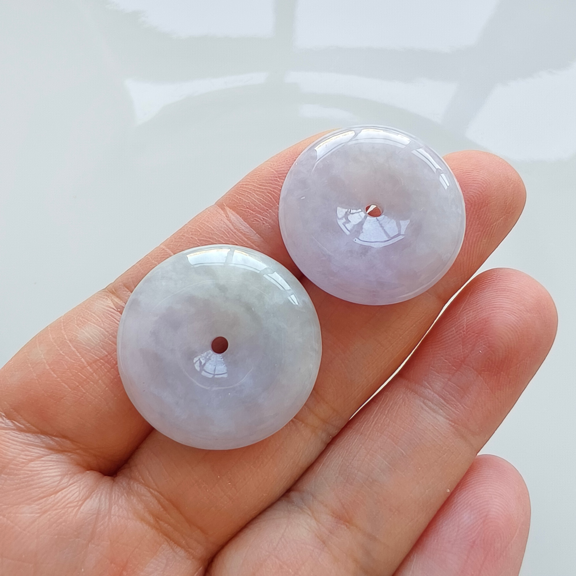 DDP 24-25mm Natural Certificated Type A Untreated Icy Lavender Green Burmese Jadeite Safety Buckle Beads
