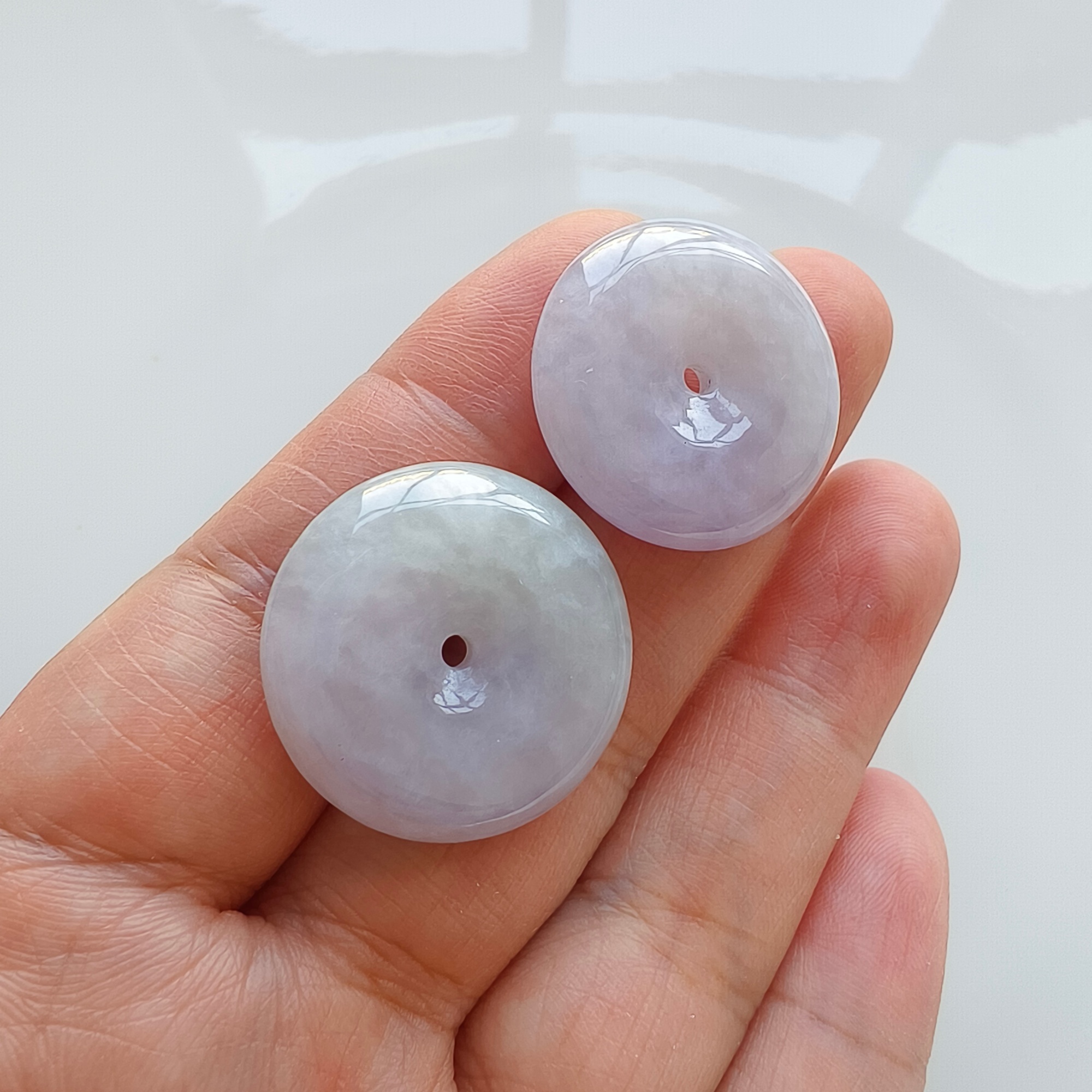 DDP 24-25mm Natural Certificated Type A Untreated Icy Lavender Green Burmese Jadeite Safety Buckle Beads