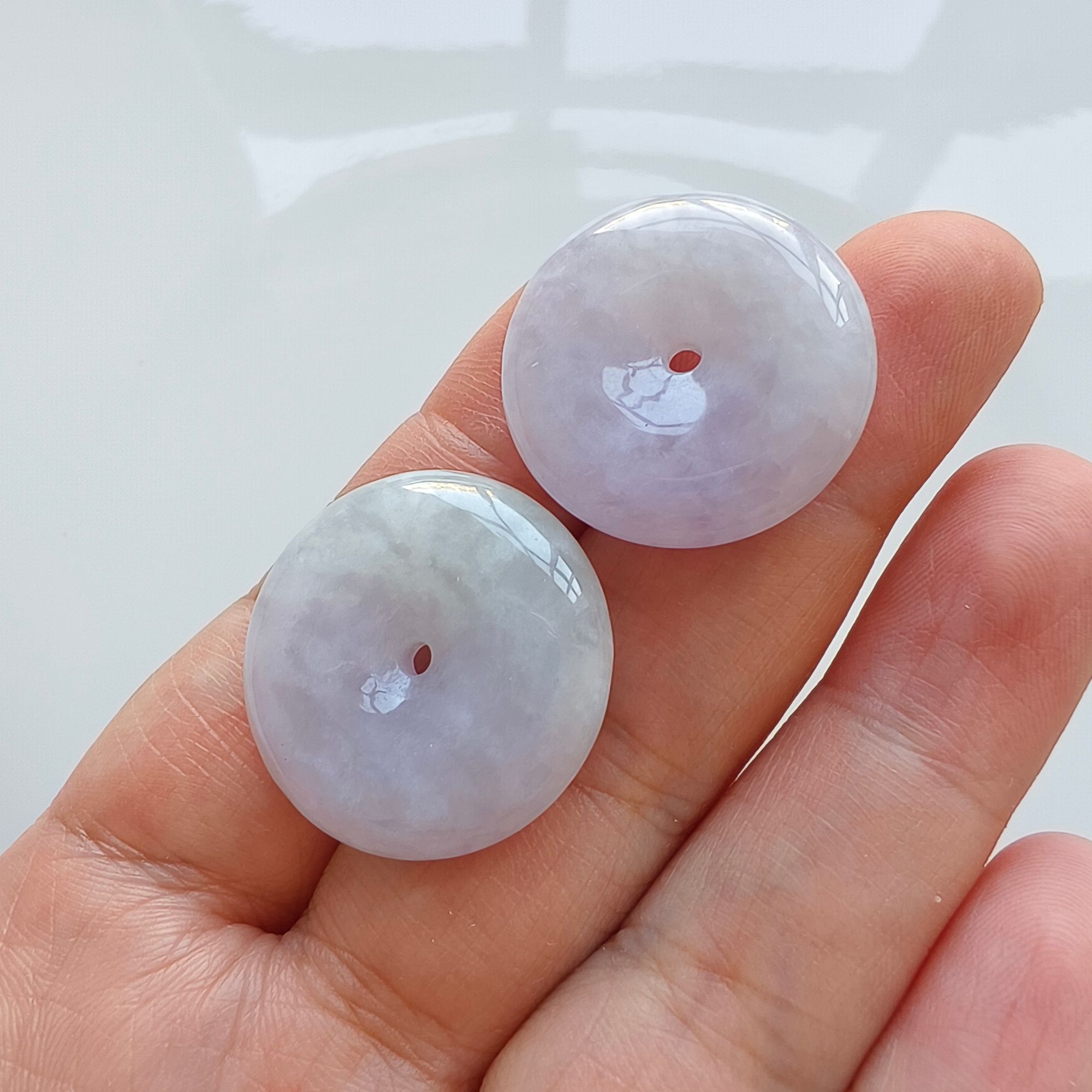 DDP 24-25mm Natural Certificated Type A Untreated Icy Lavender Green Burmese Jadeite Safety Buckle Beads