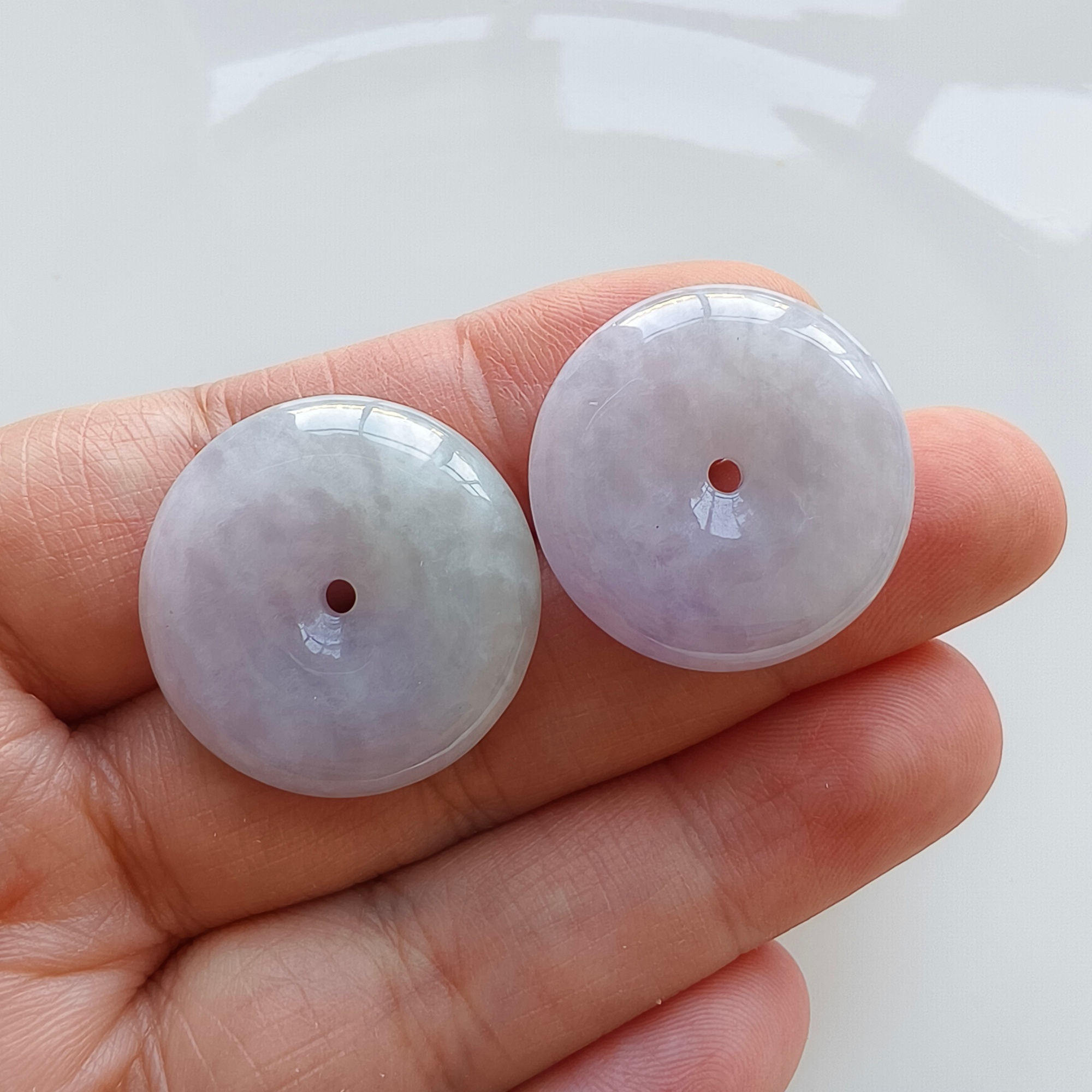 DDP 24-25mm Natural Certificated Type A Untreated Icy Lavender Green Burmese Jadeite Safety Buckle Beads