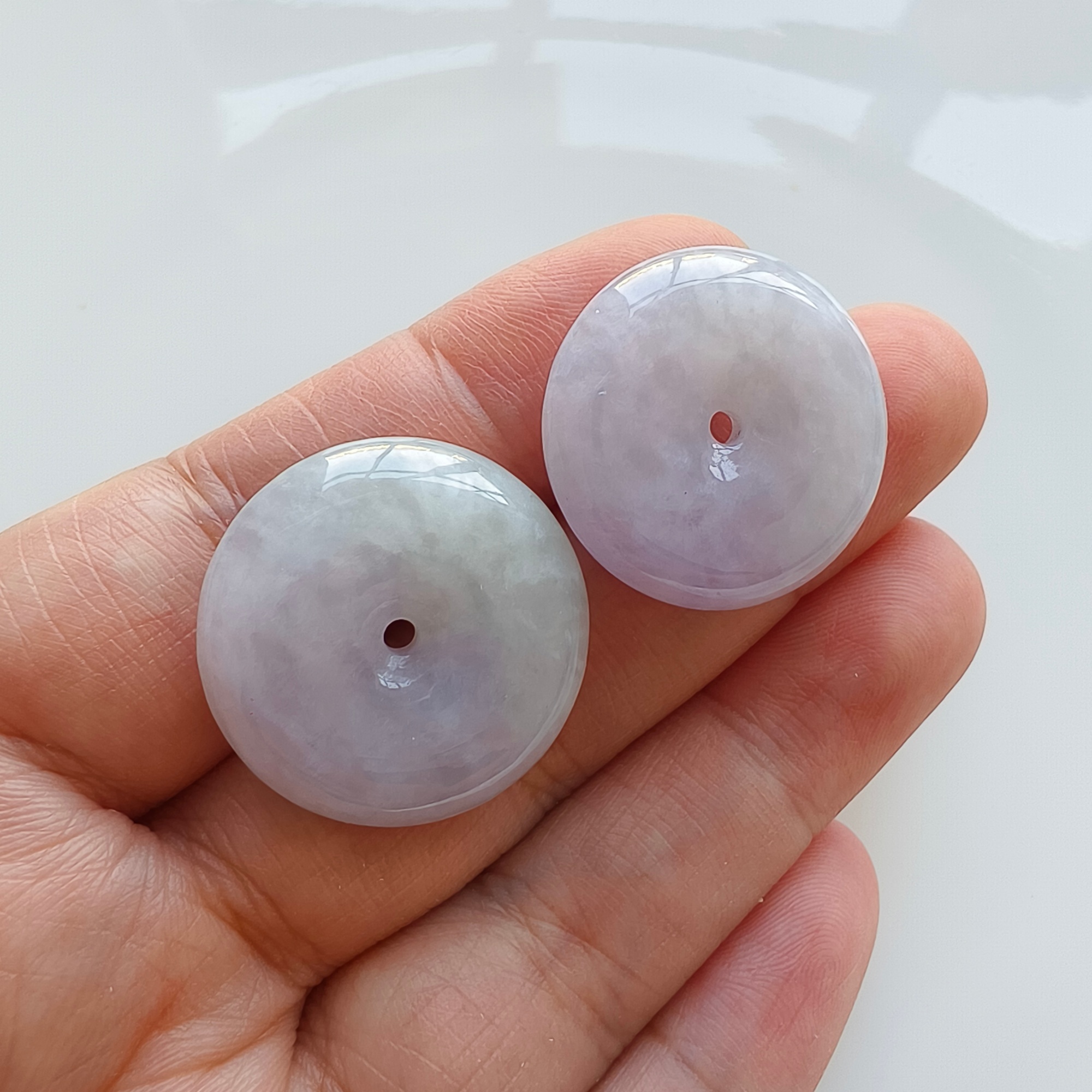 DDP 24-25mm Natural Certificated Type A Untreated Icy Lavender Green Burmese Jadeite Safety Buckle Beads