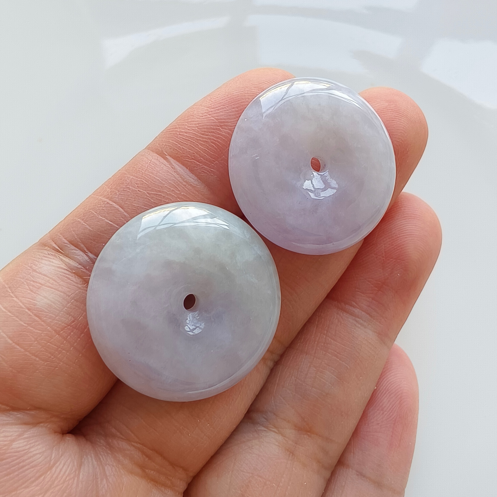 DDP 24-25mm Natural Certificated Type A Untreated Icy Lavender Green Burmese Jadeite Safety Buckle Beads