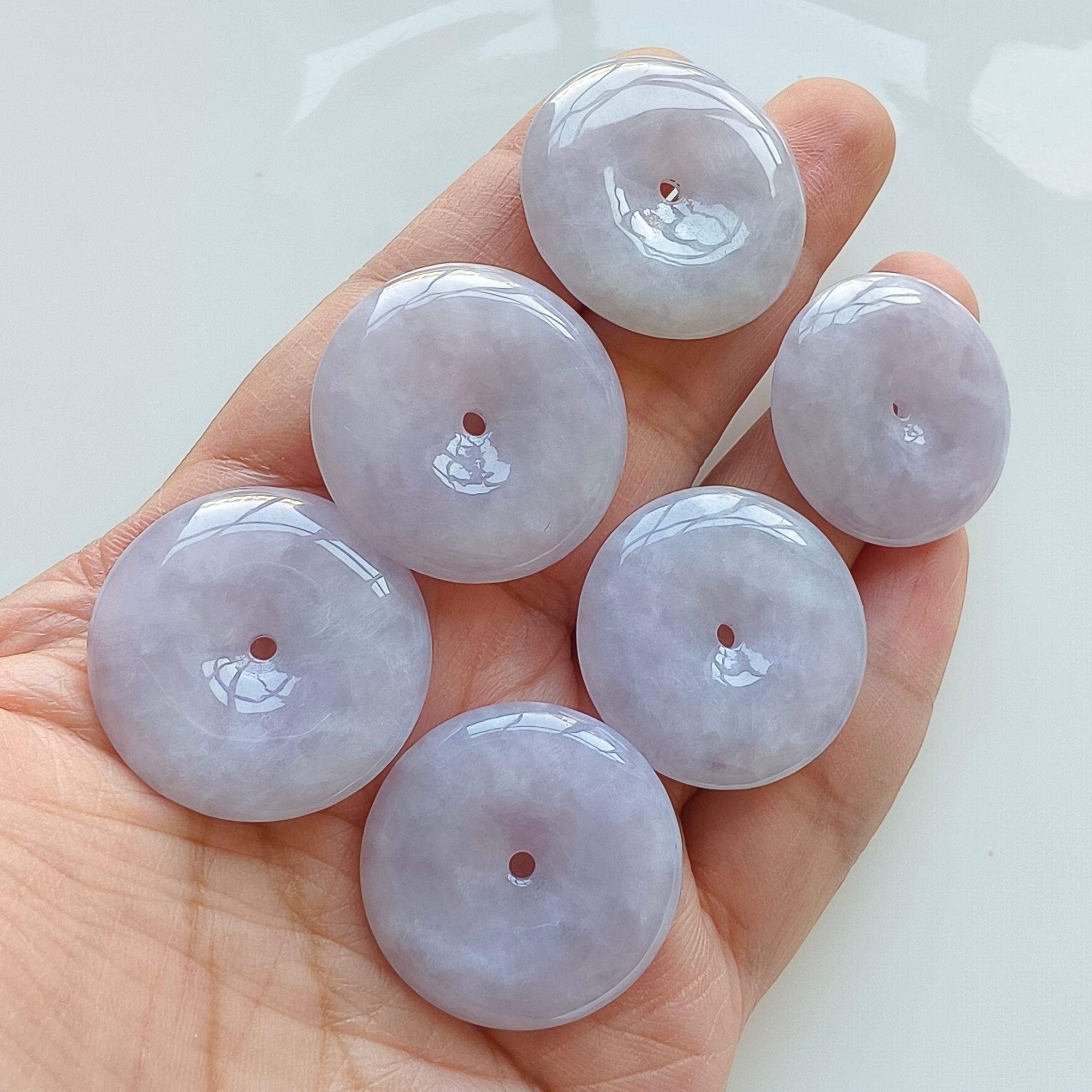 DDP 27.5-28mm Unique Natural Certificated Type A Untreated Icy Lavender Burmese Jadeite Safety Buckle Beads
