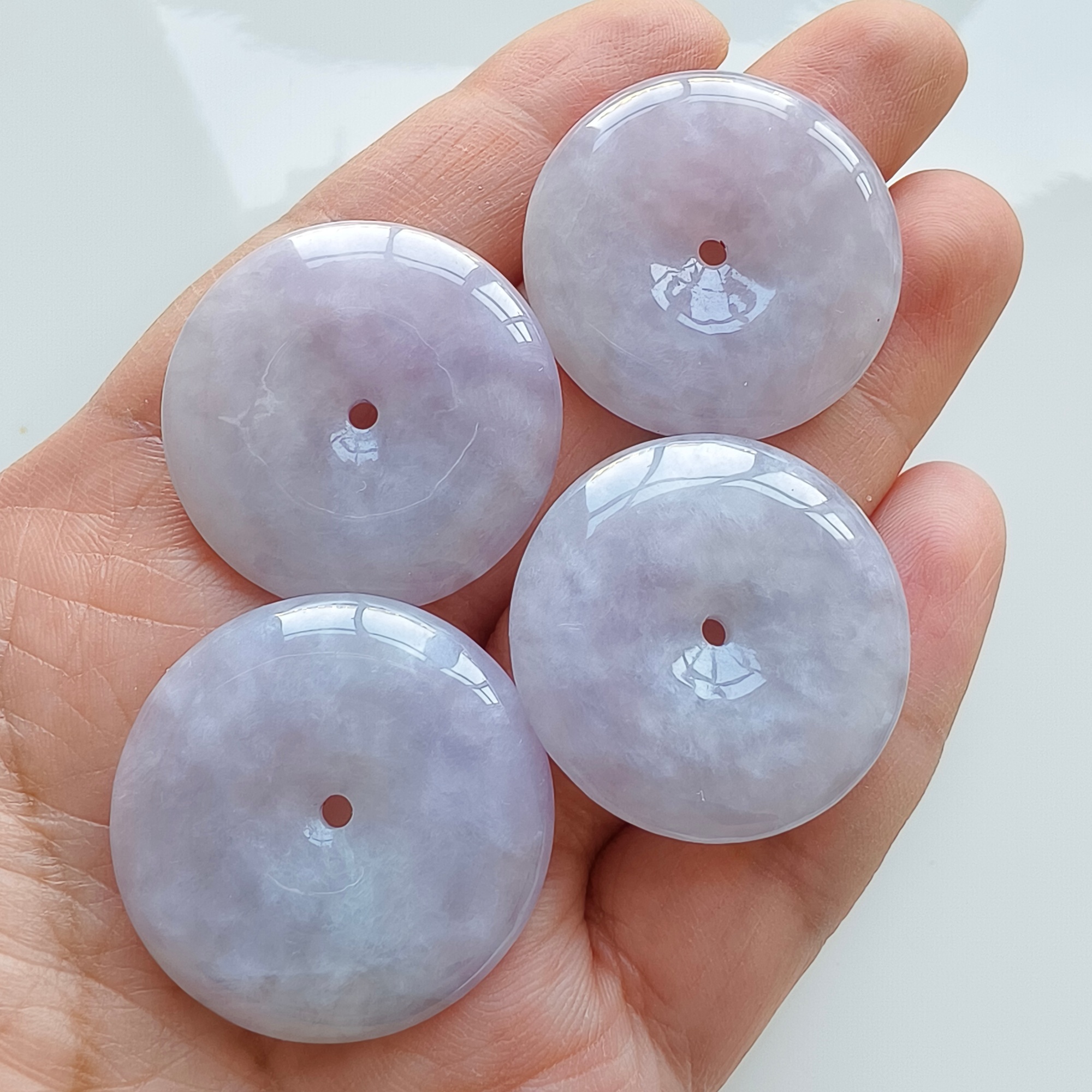 DDP 29-30.5mm Unique Natural Certificated Type A Untreated Icy Lavender Burmese Jadeite Safety Buckle Beads