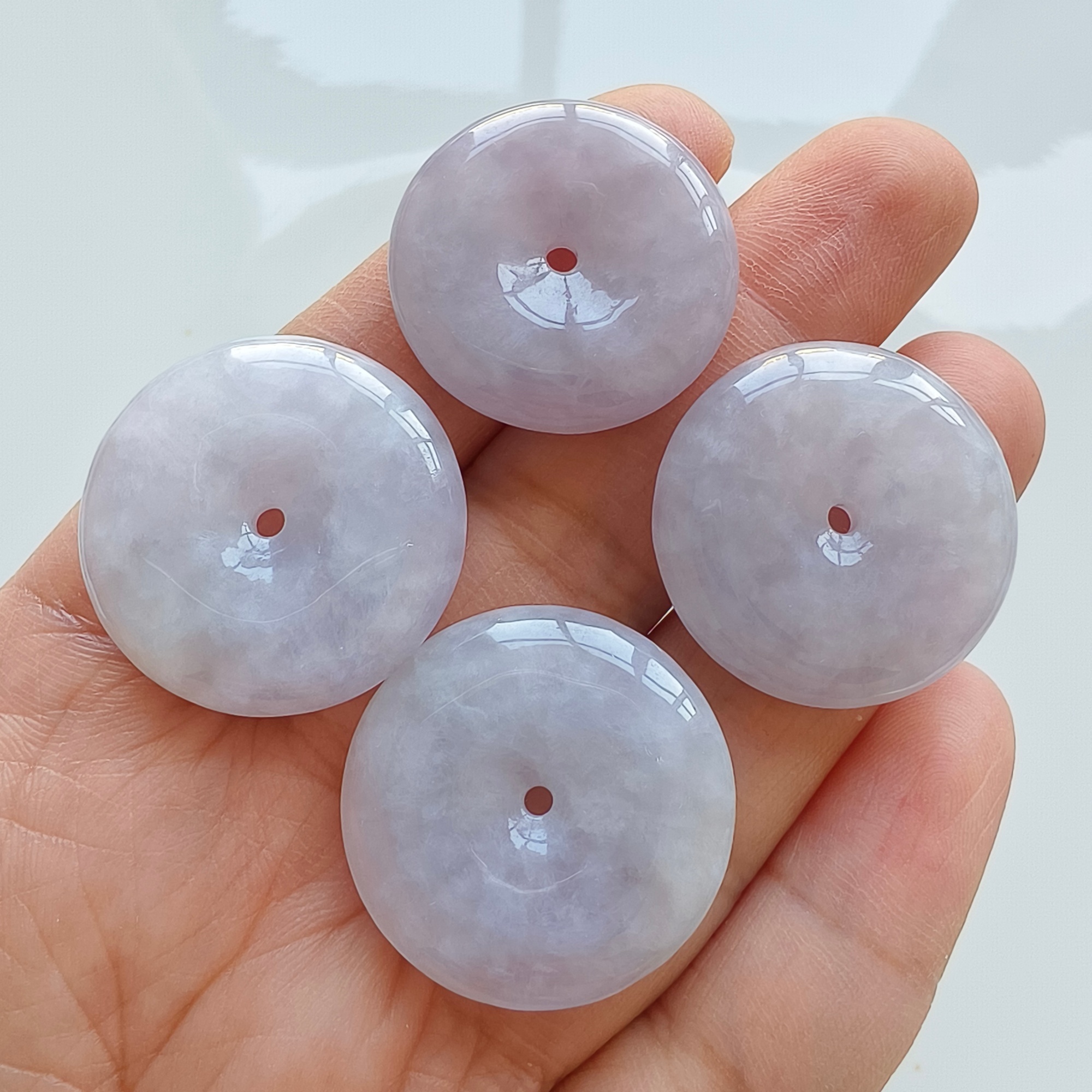 DDP 29-30.5mm Unique Natural Certificated Type A Untreated Icy Lavender Burmese Jadeite Safety Buckle Beads