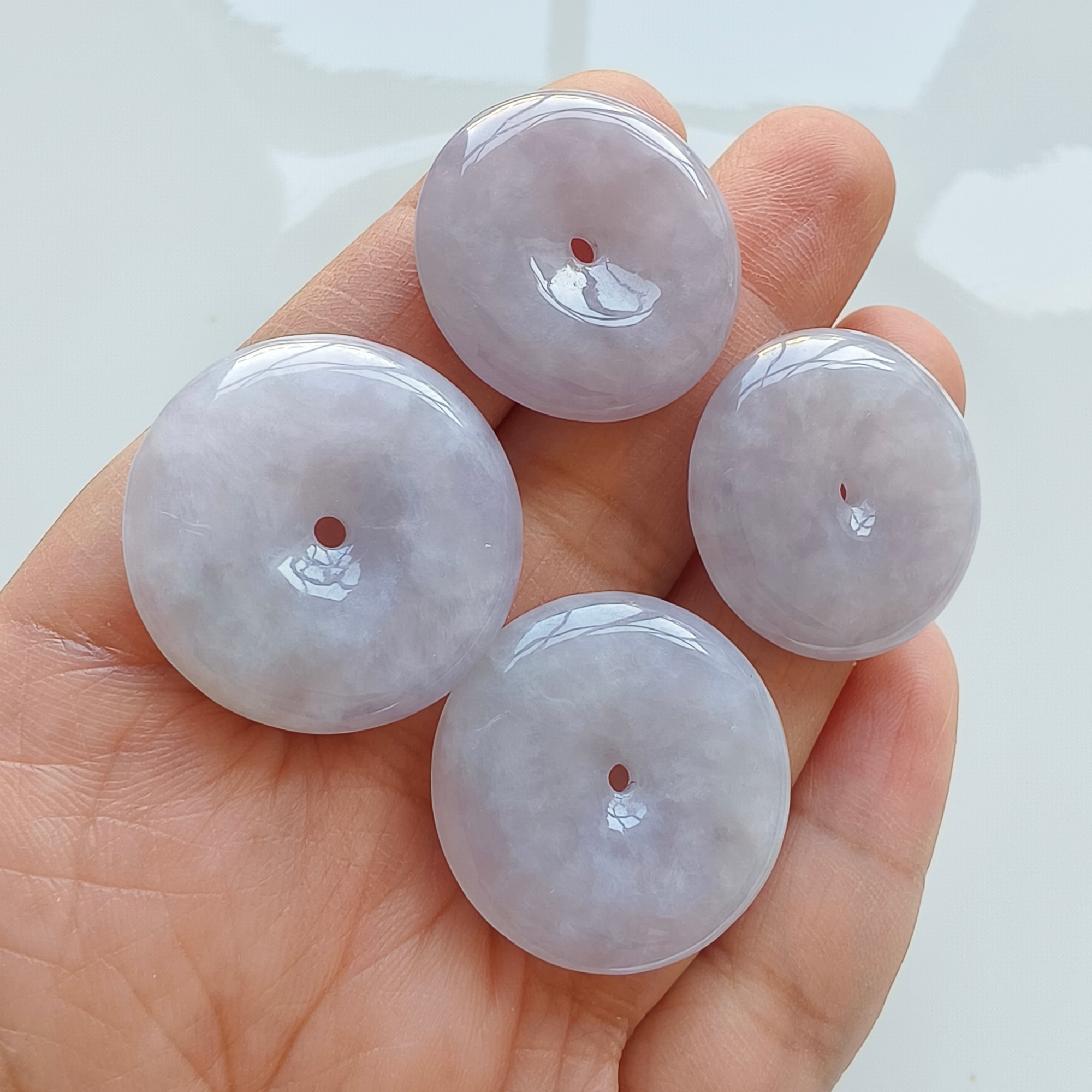 DDP 29-30.5mm Unique Natural Certificated Type A Untreated Icy Lavender Burmese Jadeite Safety Buckle Beads