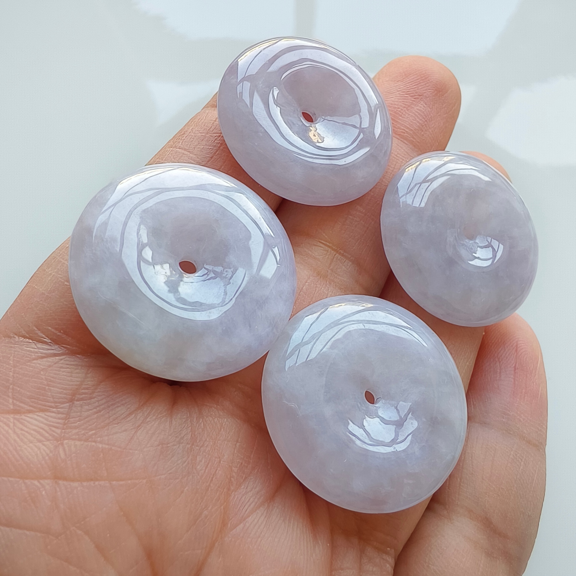 DDP 29-30.5mm Unique Natural Certificated Type A Untreated Icy Lavender Burmese Jadeite Safety Buckle Beads