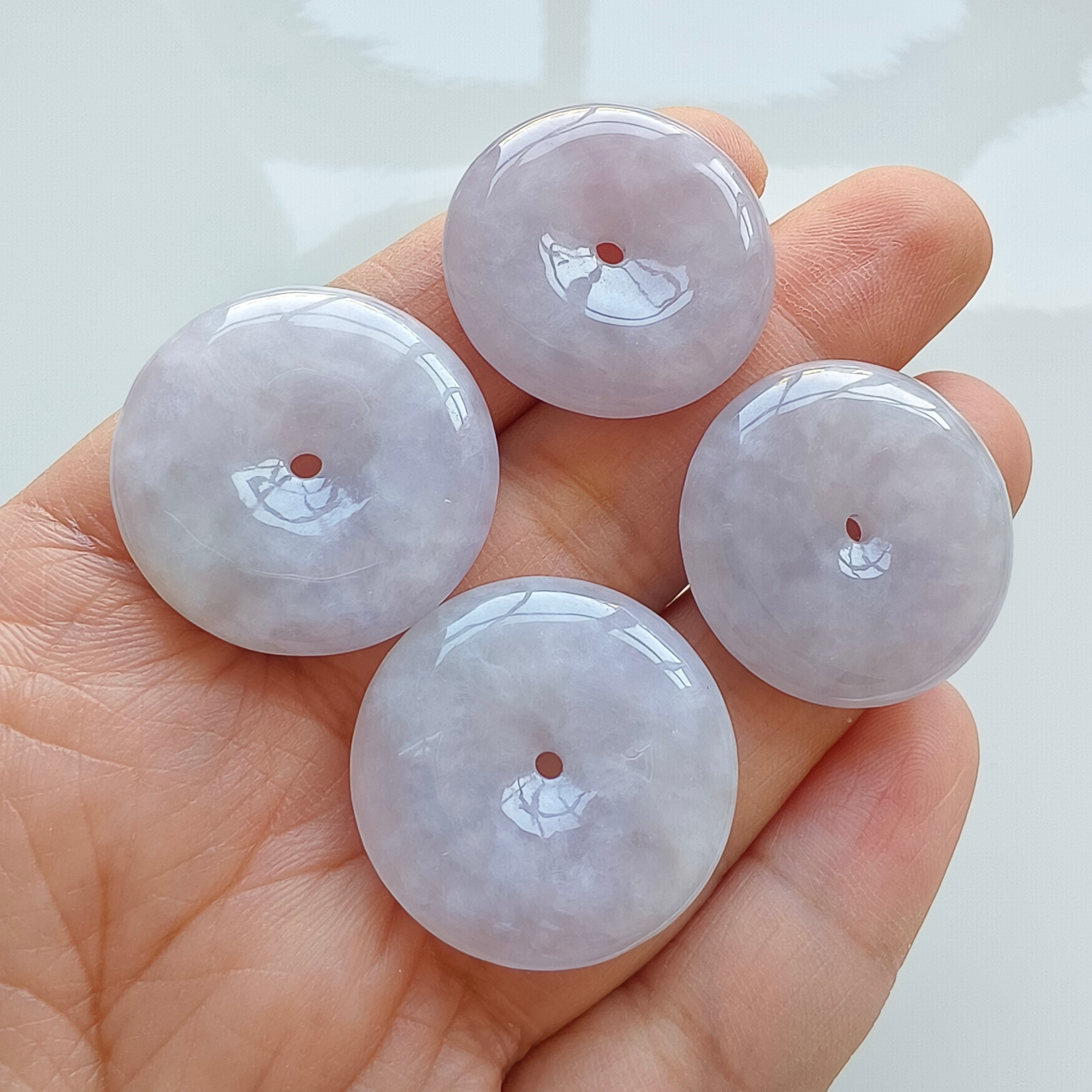 DDP 29-30.5mm Unique Natural Certificated Type A Untreated Icy Lavender Burmese Jadeite Safety Buckle Beads