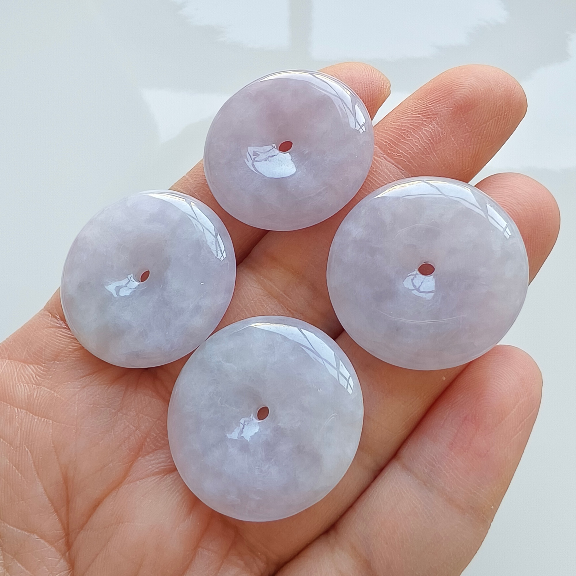 DDP 29-30.5mm Unique Natural Certificated Type A Untreated Icy Lavender Burmese Jadeite Safety Buckle Beads