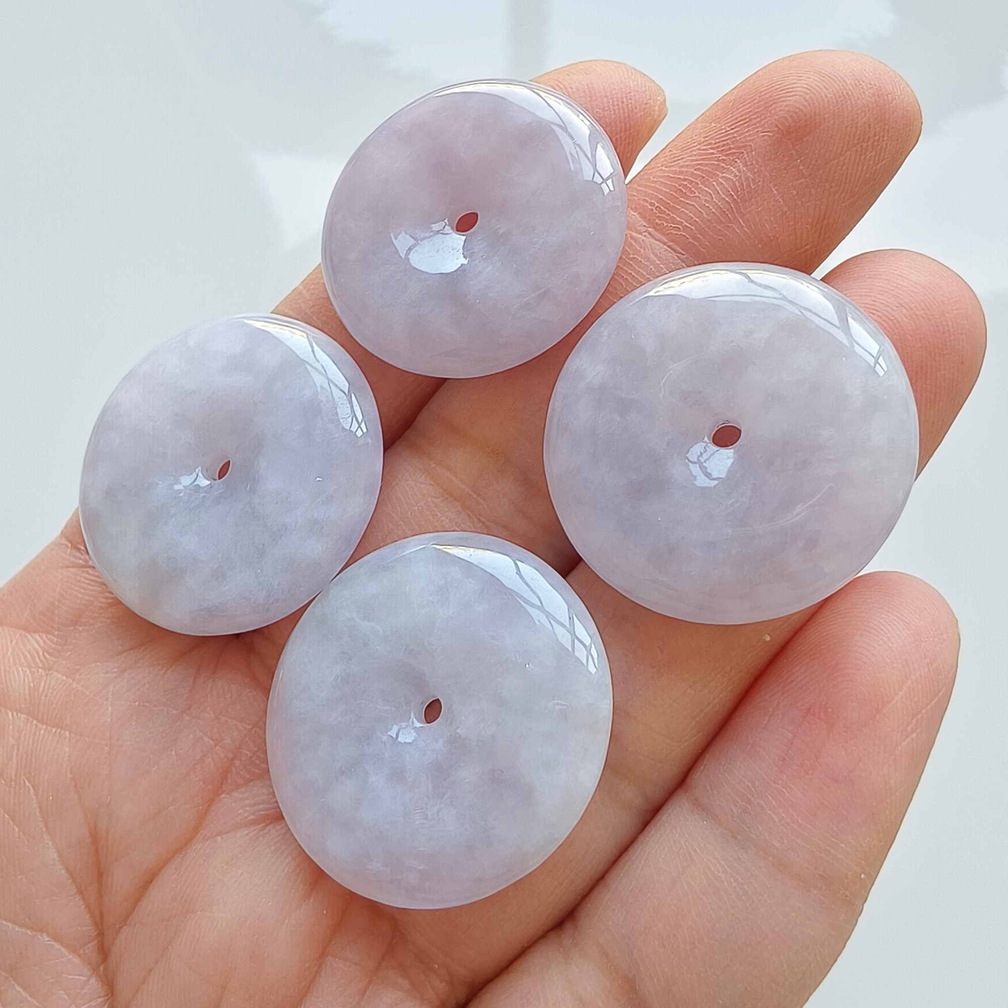 DDP 29-30.5mm Unique Natural Certificated Type A Untreated Icy Lavender Burmese Jadeite Safety Buckle Beads