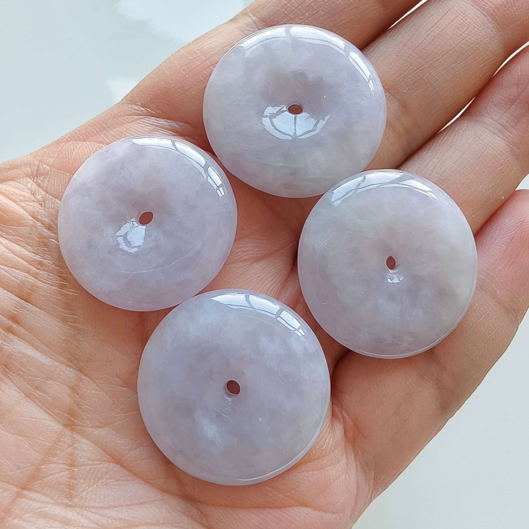 DDP 29-30.5mm Unique Natural Certificated Type A Untreated Icy Lavender Burmese Jadeite Safety Buckle Beads
