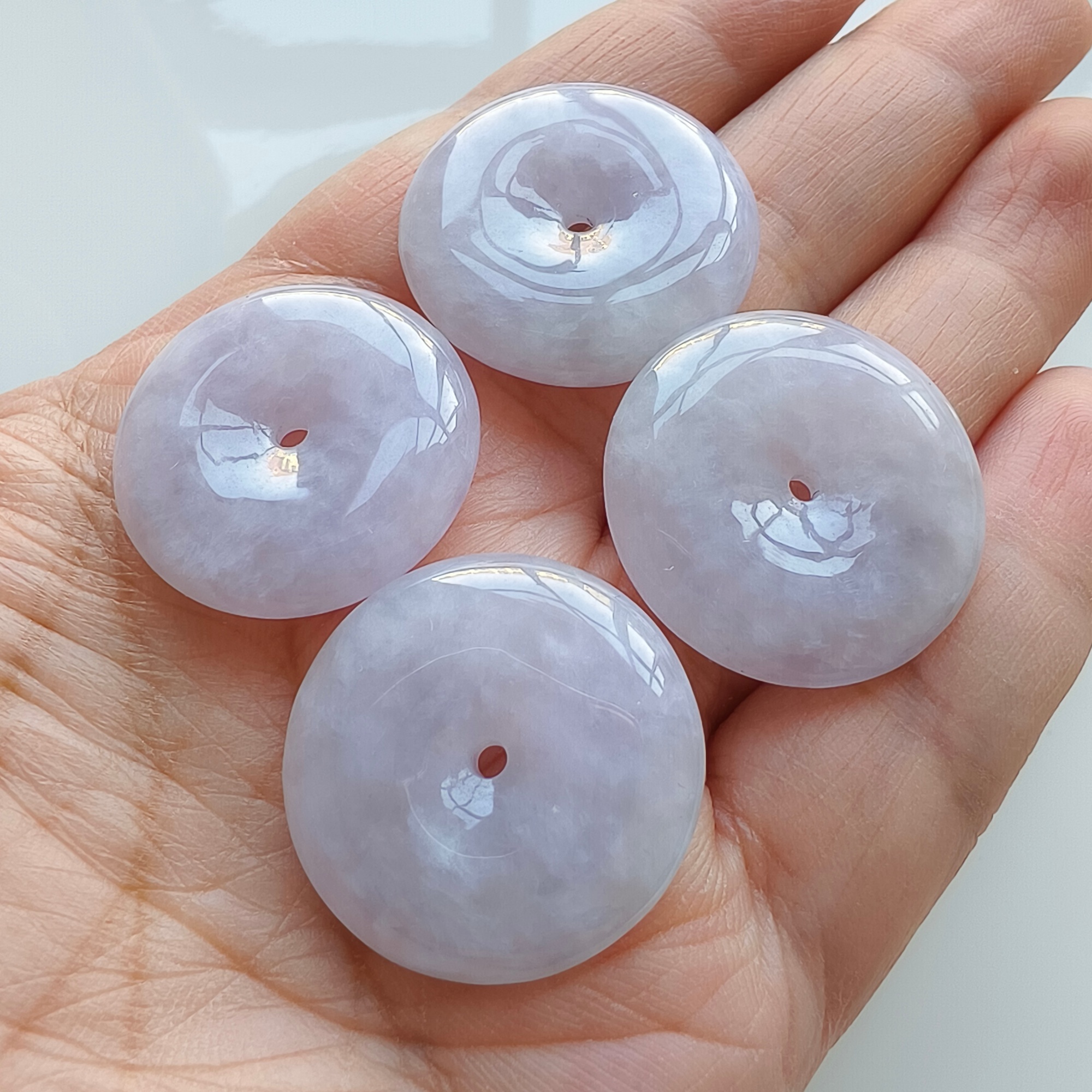 DDP 29-30.5mm Unique Natural Certificated Type A Untreated Icy Lavender Burmese Jadeite Safety Buckle Beads
