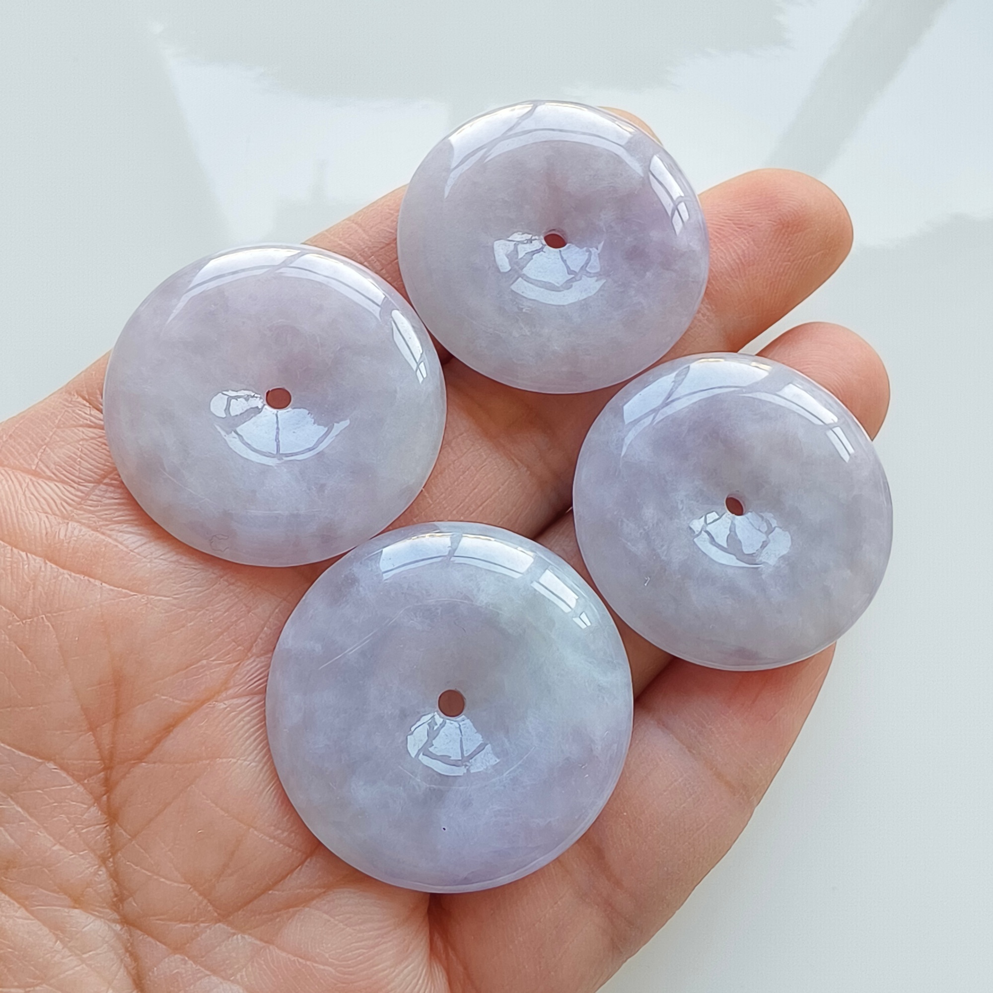 DDP 24.5-26mm Unique Natural Certificated Type A Untreated Icy Lavender Burmese Jadeite Safety Buckle Beads