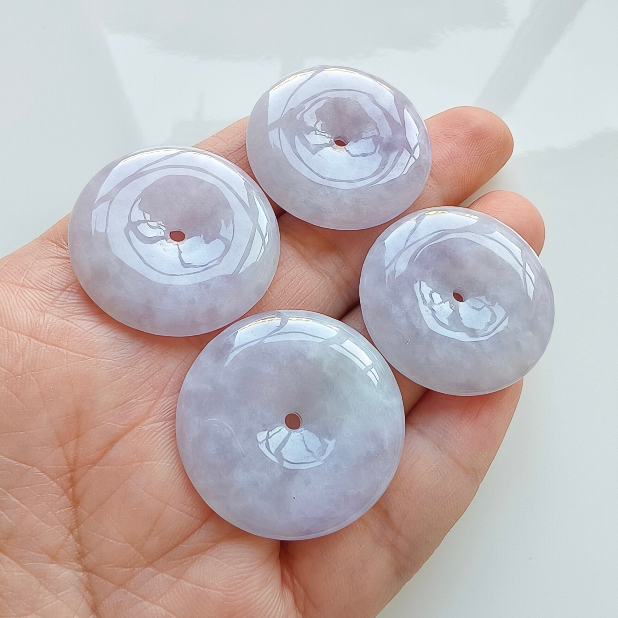 DDP 24.5-26mm Unique Natural Certificated Type A Untreated Icy Lavender Burmese Jadeite Safety Buckle Beads
