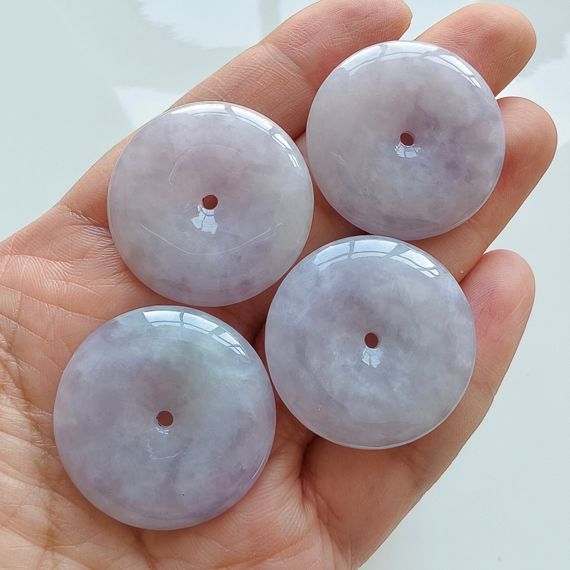 DDP 24.5-26mm Unique Natural Certificated Type A Untreated Icy Lavender Burmese Jadeite Safety Buckle Beads