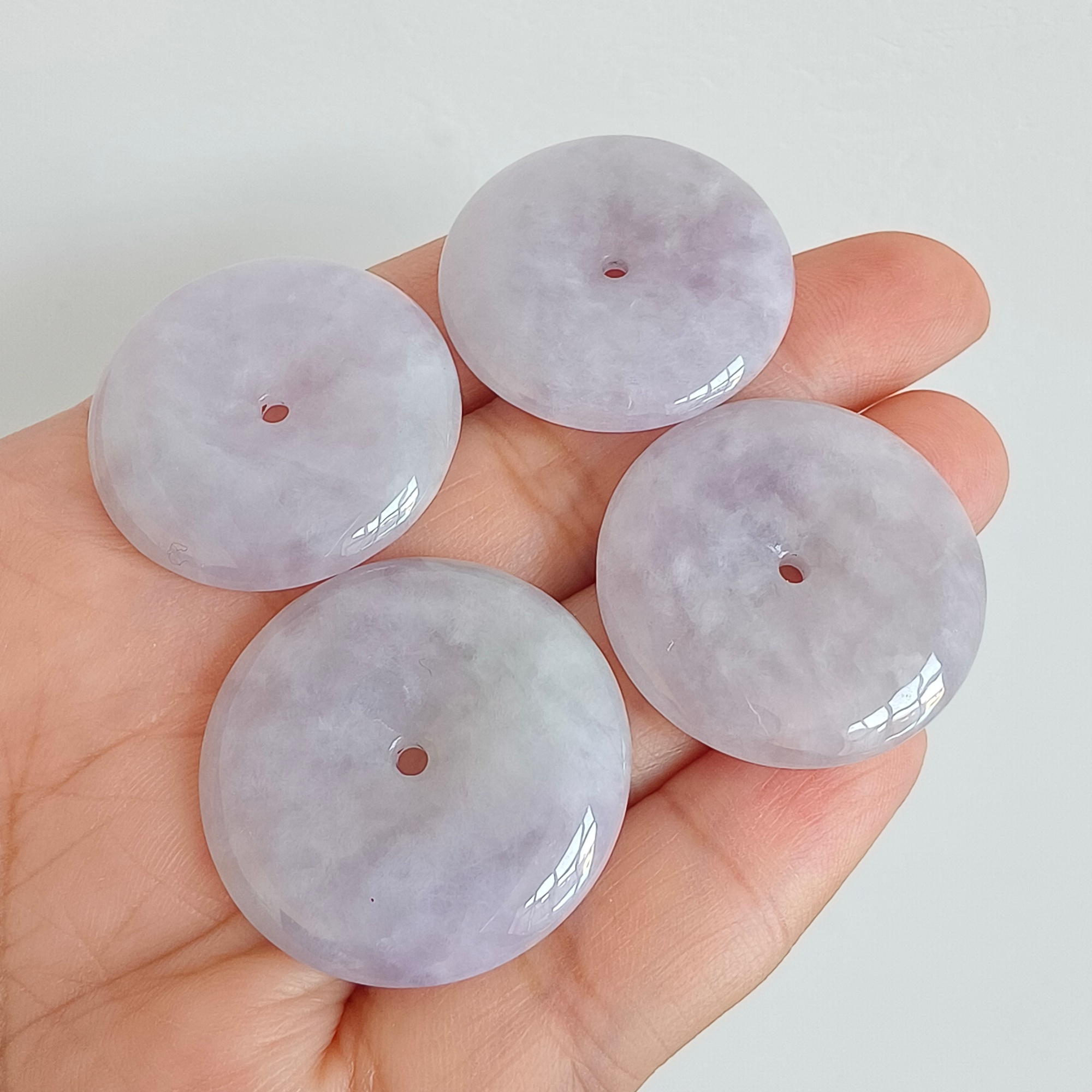DDP 24.5-26mm Unique Natural Certificated Type A Untreated Icy Lavender Burmese Jadeite Safety Buckle Beads