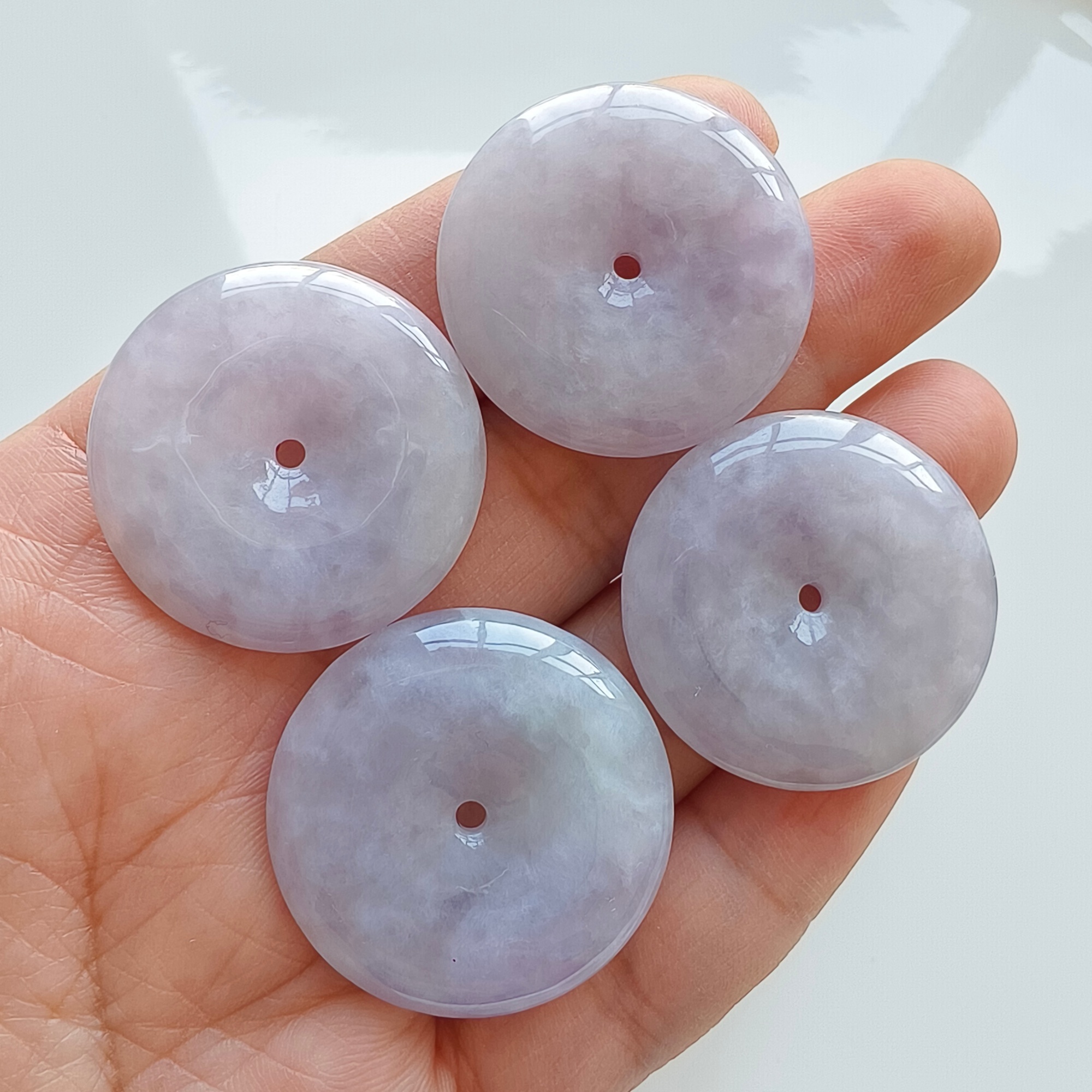 DDP 24.5-26mm Unique Natural Certificated Type A Untreated Icy Lavender Burmese Jadeite Safety Buckle Beads