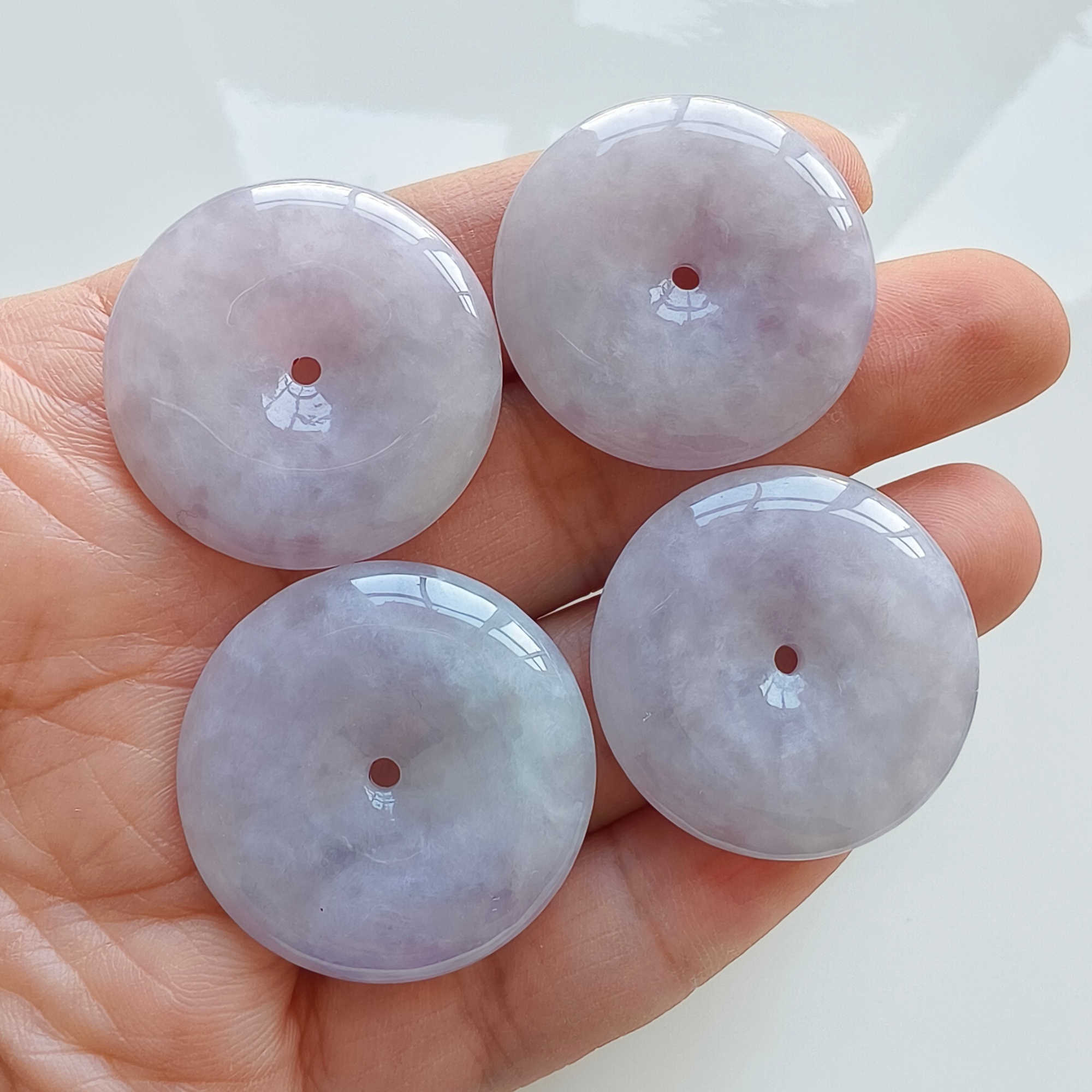 DDP 24.5-26mm Unique Natural Certificated Type A Untreated Icy Lavender Burmese Jadeite Safety Buckle Beads