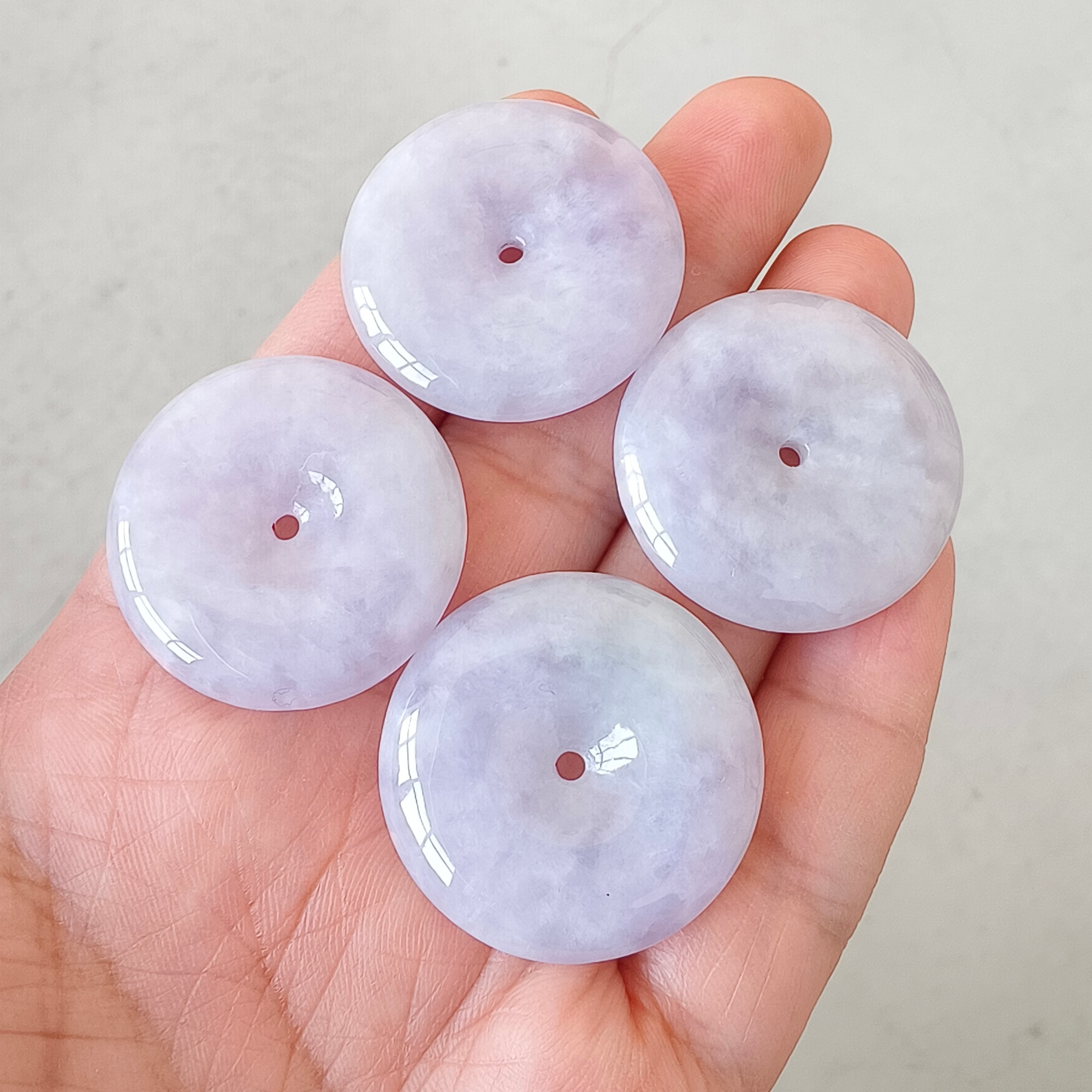 DDP 24.5-26mm Unique Natural Certificated Type A Untreated Icy Lavender Burmese Jadeite Safety Buckle Beads