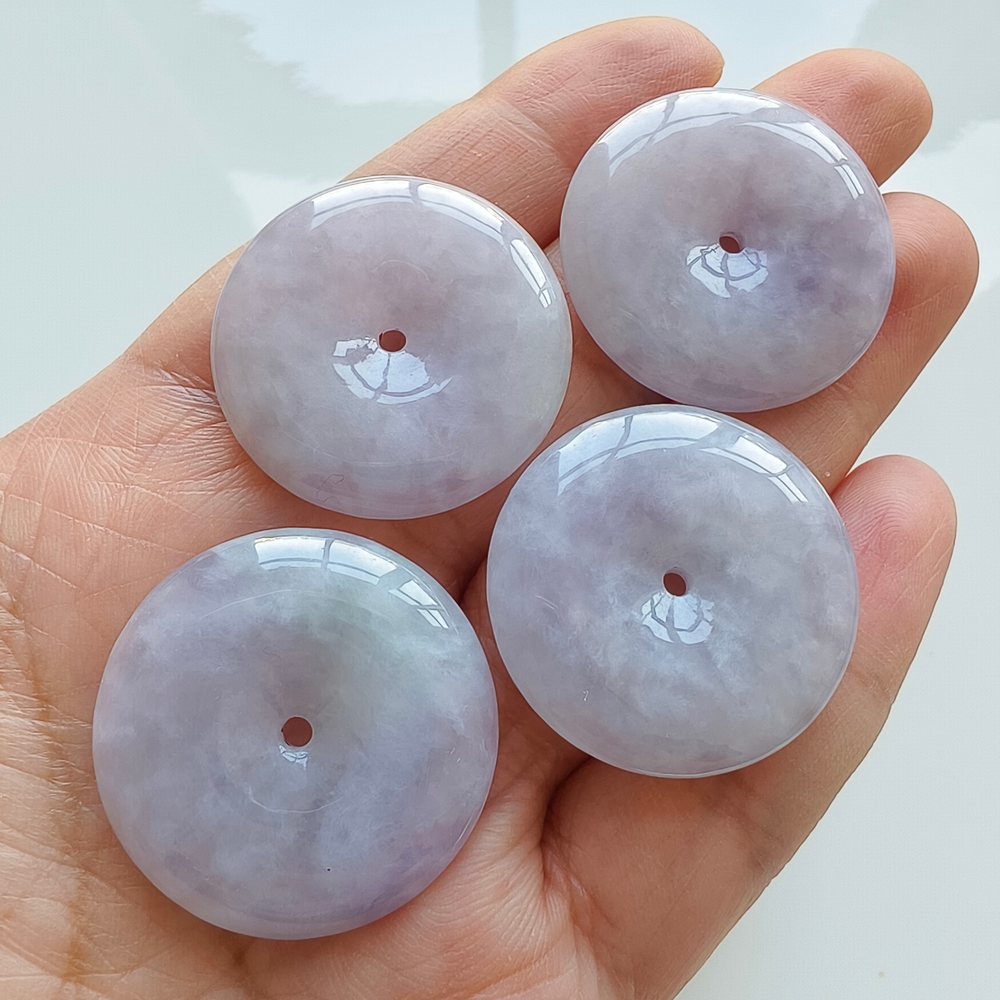 DDP 24.5-26mm Unique Natural Certificated Type A Untreated Icy Lavender Burmese Jadeite Safety Buckle Beads