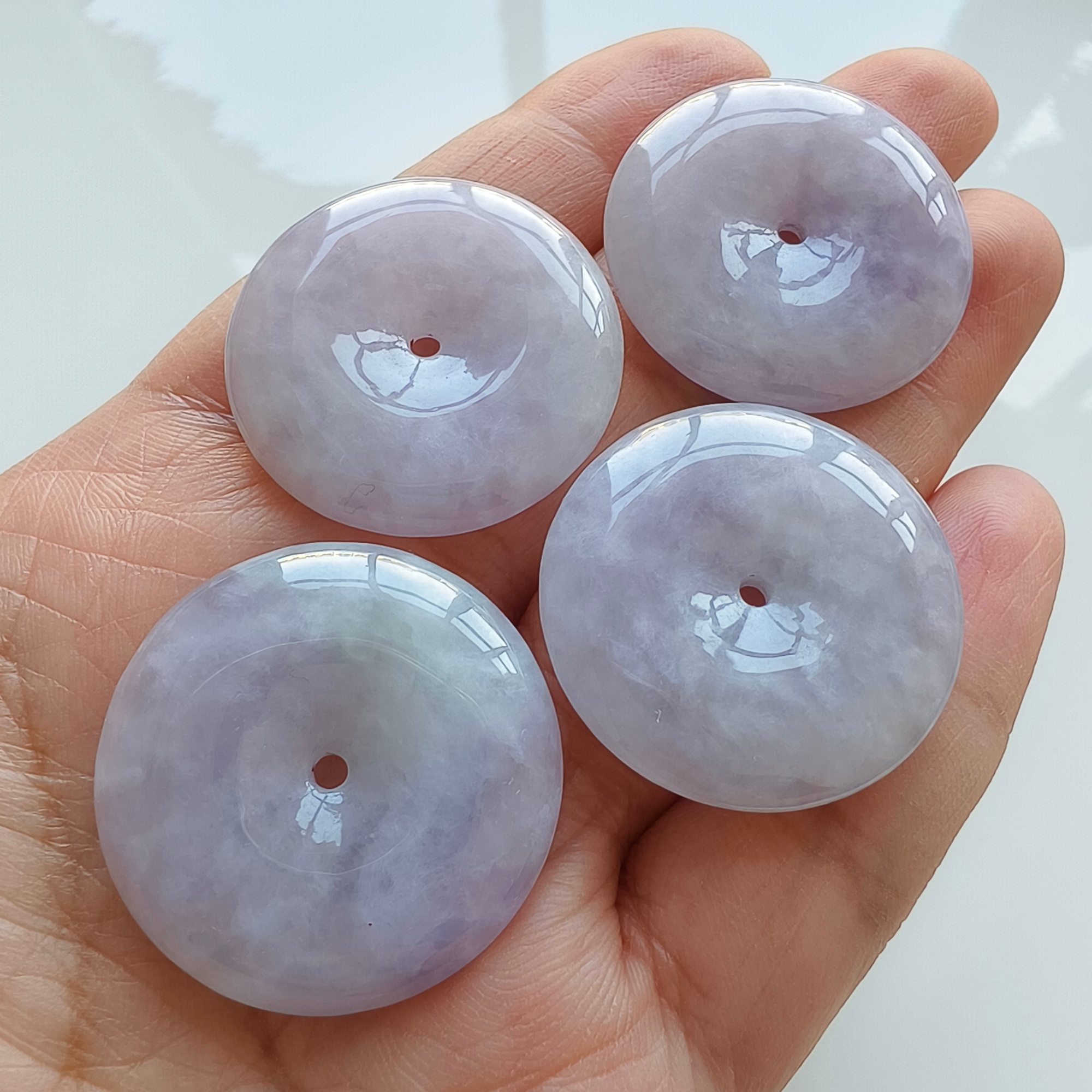 DDP 24.5-26mm Unique Natural Certificated Type A Untreated Icy Lavender Burmese Jadeite Safety Buckle Beads