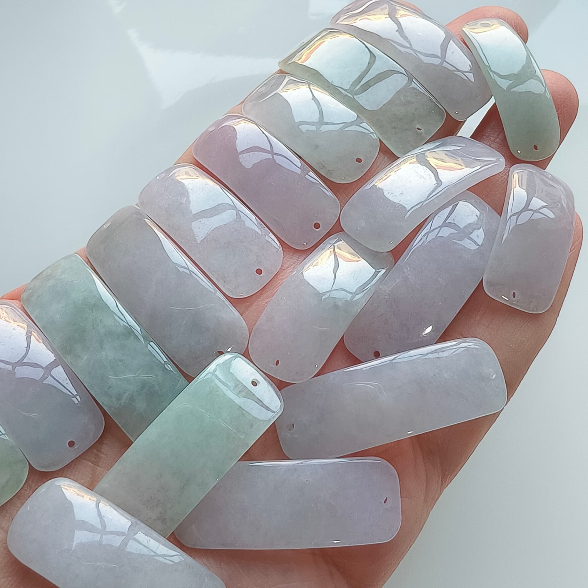 DDP 29-36mm Natural Type A Untreated White Green Light Lavender White Burmese Jadeite Ractangle Curved Bar With For Making Bracelet