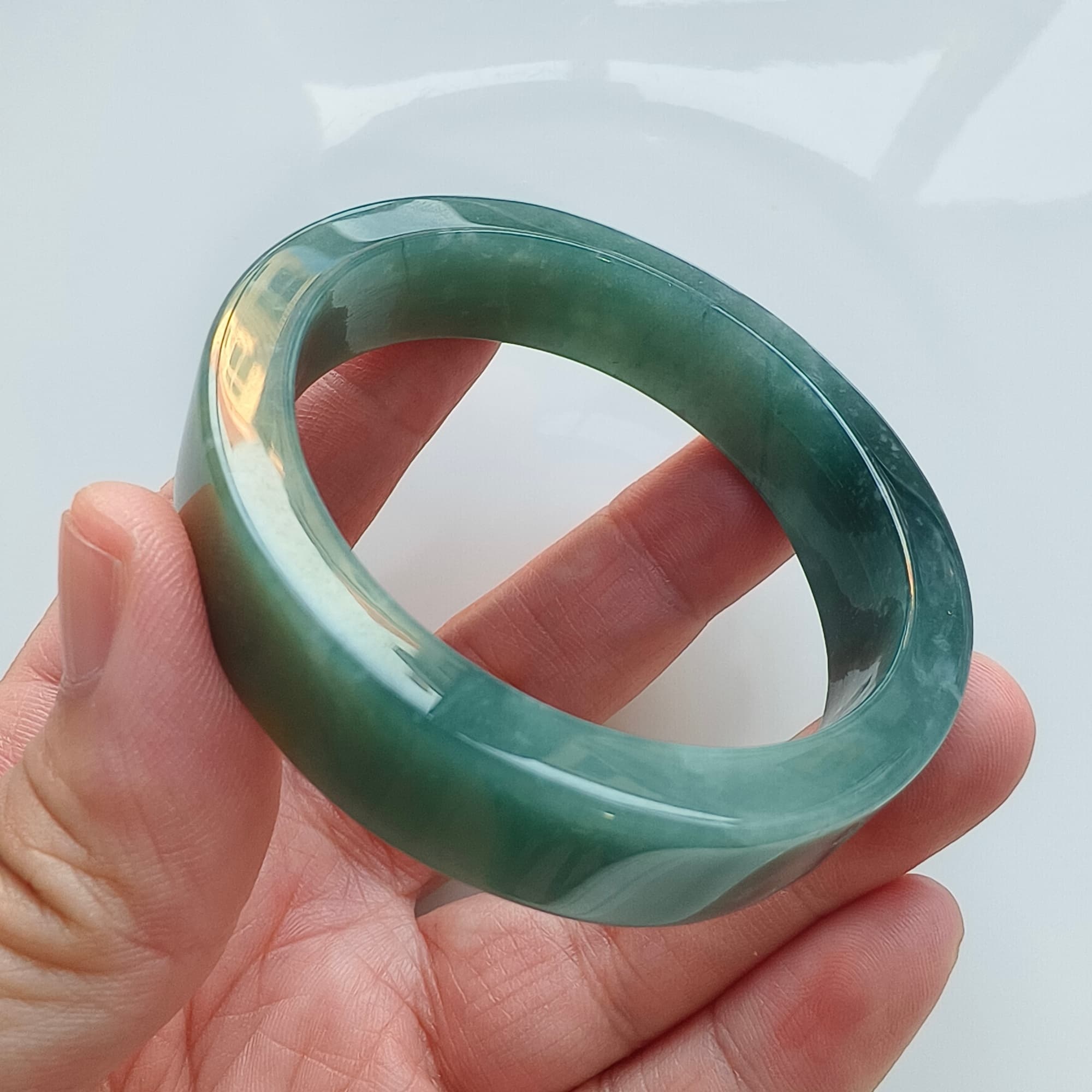 DDP 48.5X53mm Natural Type A Blue Yellow Guatemalan Jadeite Round Band Bangle