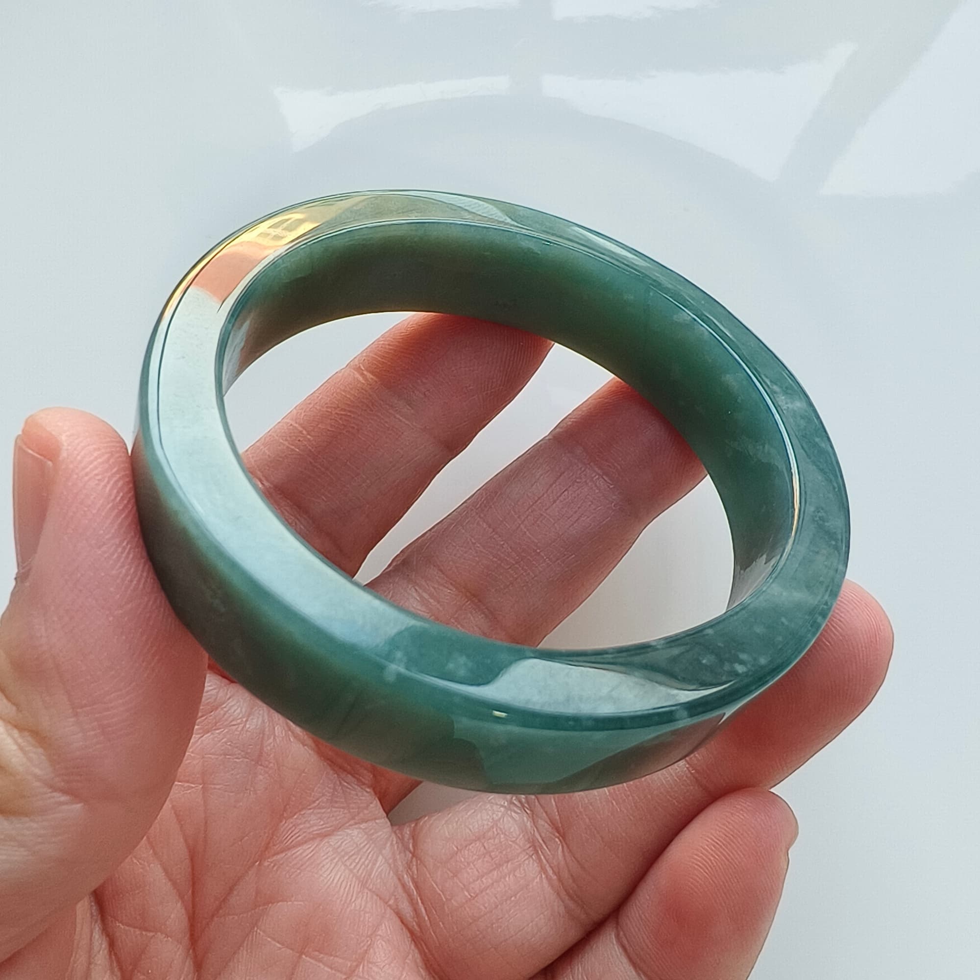DDP 48.5X53mm Natural Type A Blue Yellow Guatemalan Jadeite Round Band Bangle