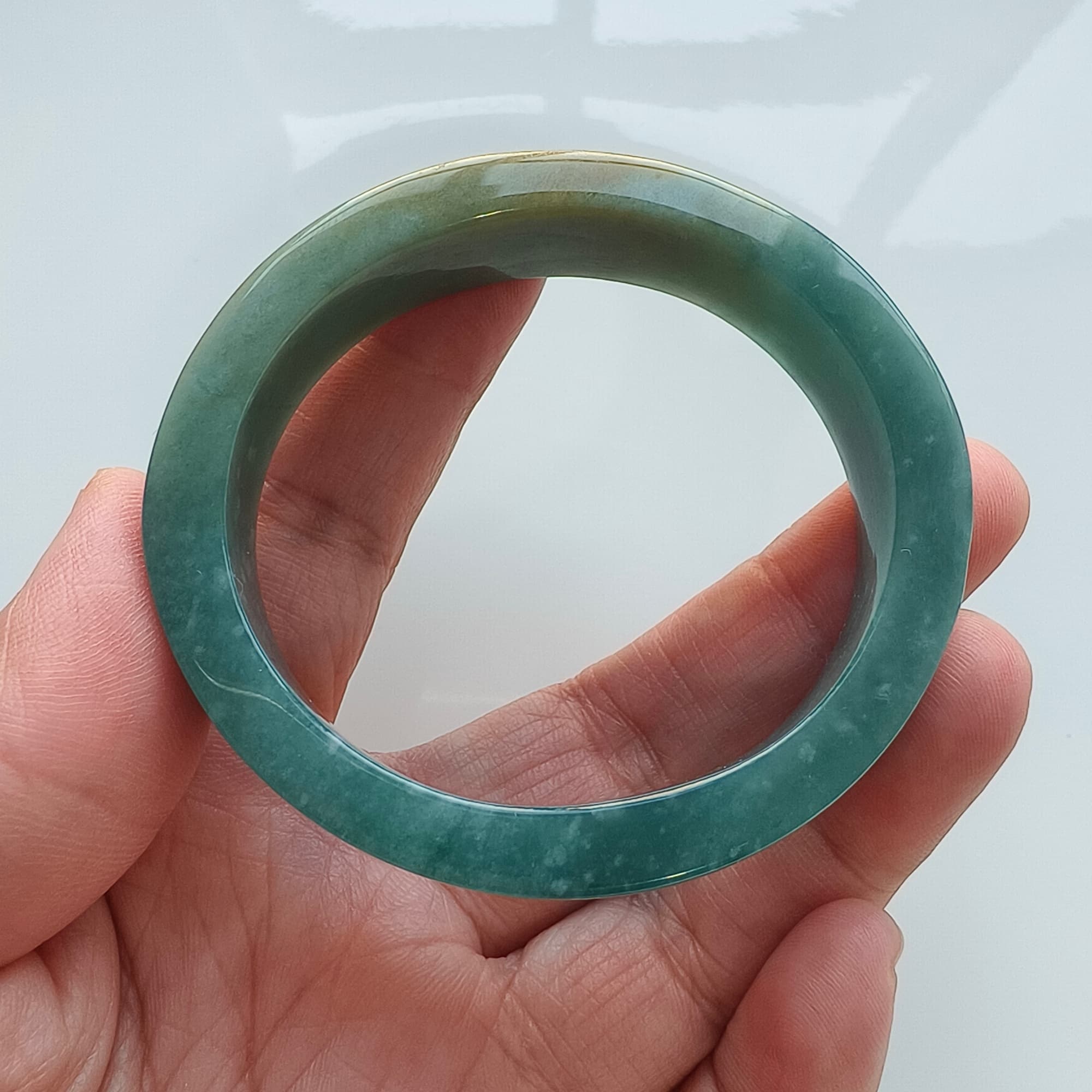 DDP 48.5X53mm Natural Type A Blue Yellow Guatemalan Jadeite Round Band Bangle