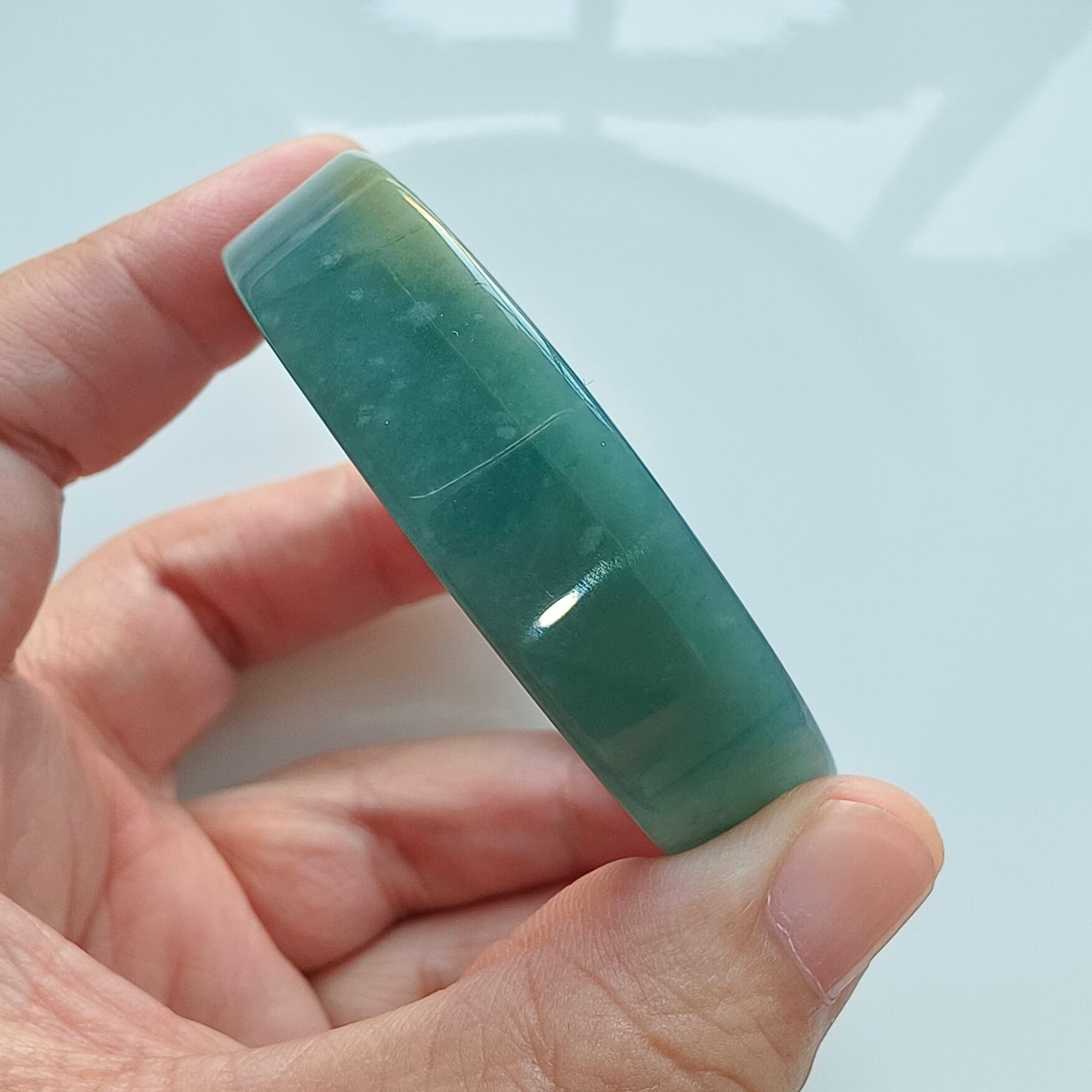 DDP 48.5X53mm Natural Type A Blue Yellow Guatemalan Jadeite Round Band Bangle