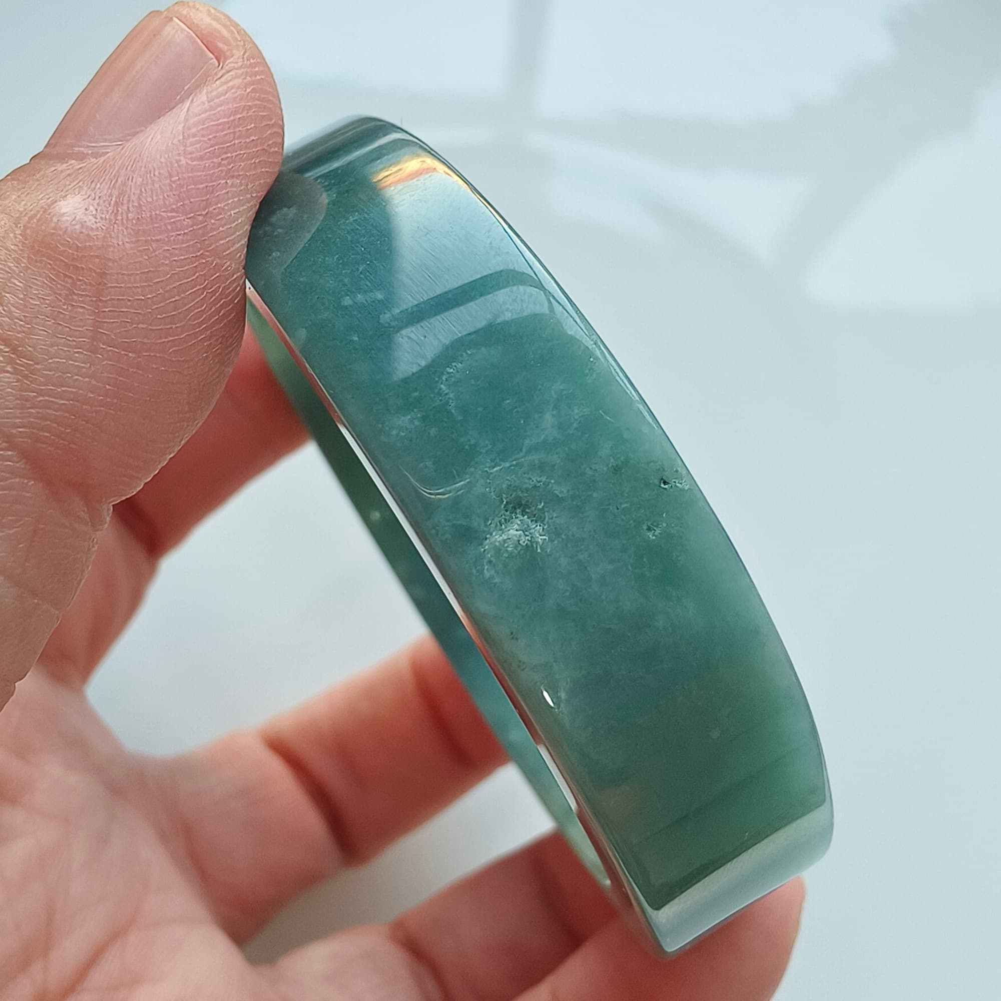 DDP 48.5X53mm Natural Type A Blue Yellow Guatemalan Jadeite Round Band Bangle