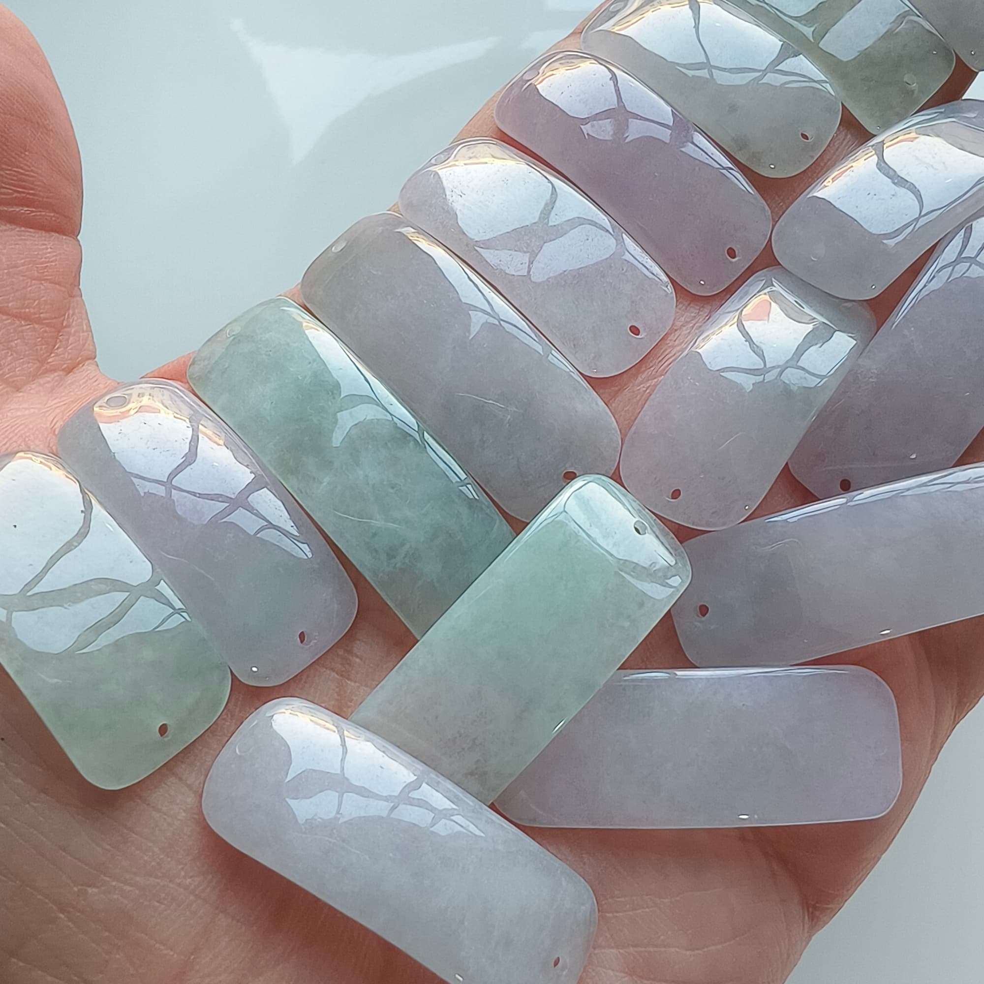 DDP 29-36mm Natural Type A Untreated White Green Light Lavender White Burmese Jadeite Ractangle Curved Bar With For Making Bracelet