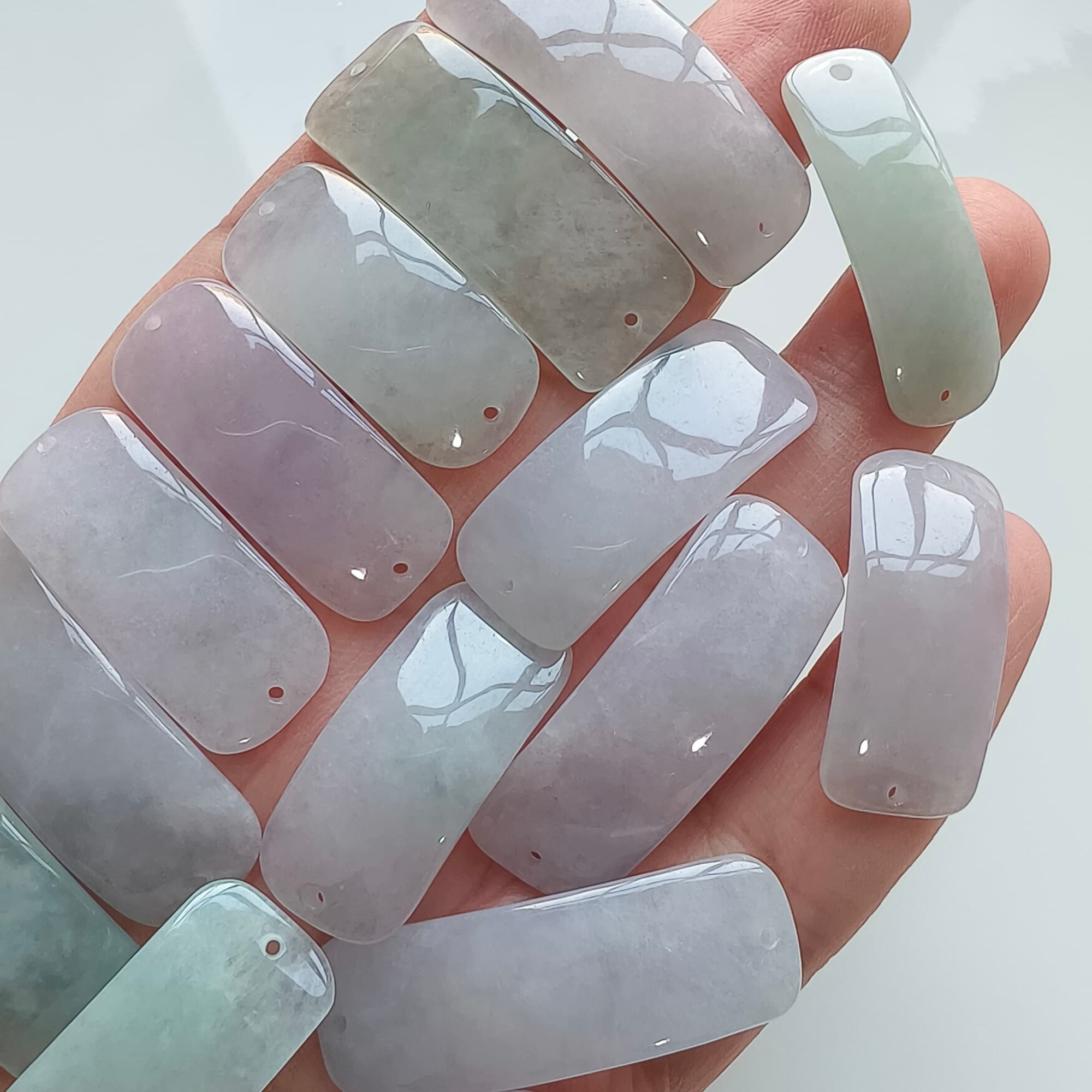 DDP 29-36mm Natural Type A Untreated White Green Light Lavender White Burmese Jadeite Ractangle Curved Bar With For Making Bracelet